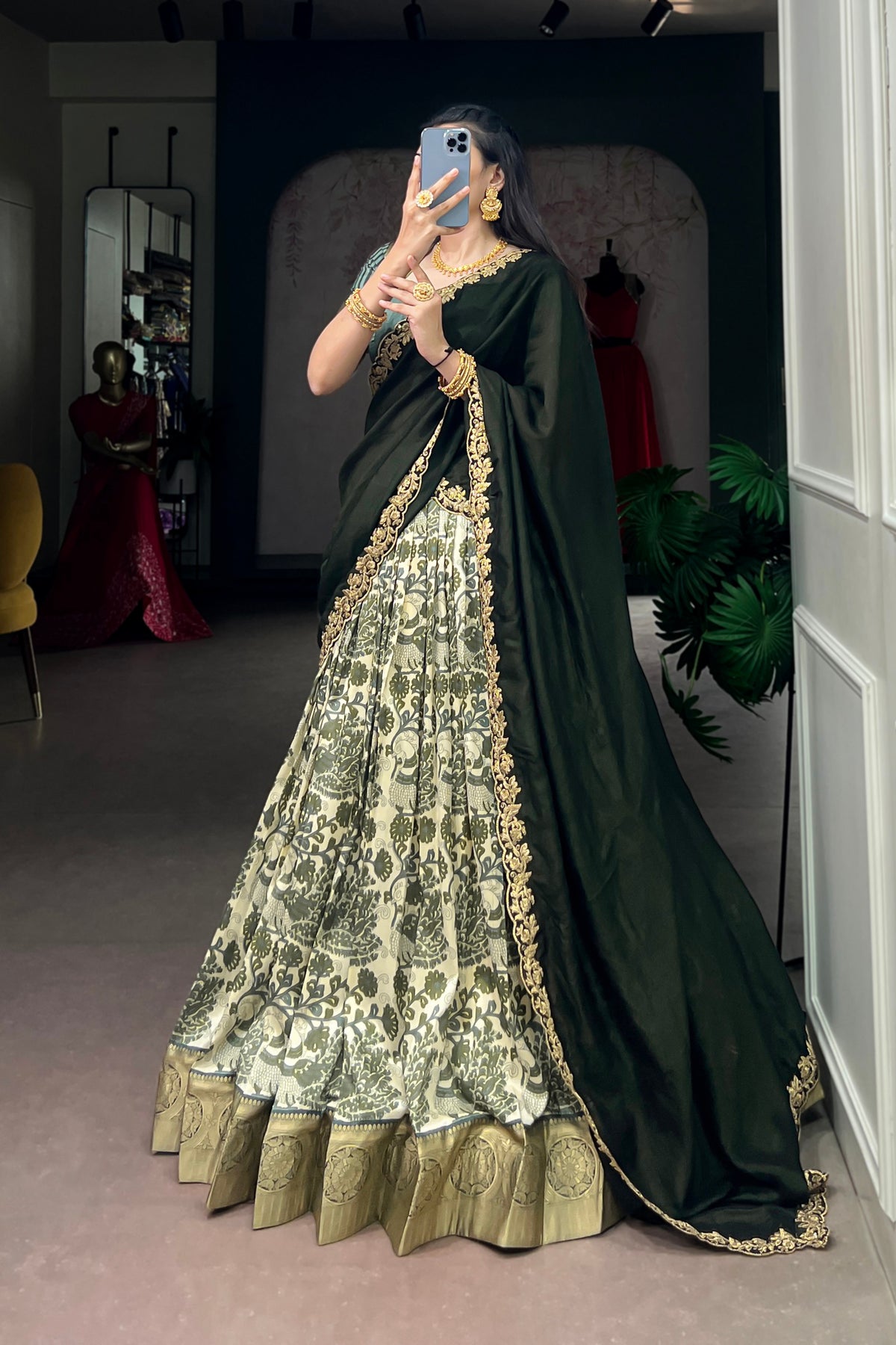 Designer Peacock Floral Print Half Saree Lehenga Choli
