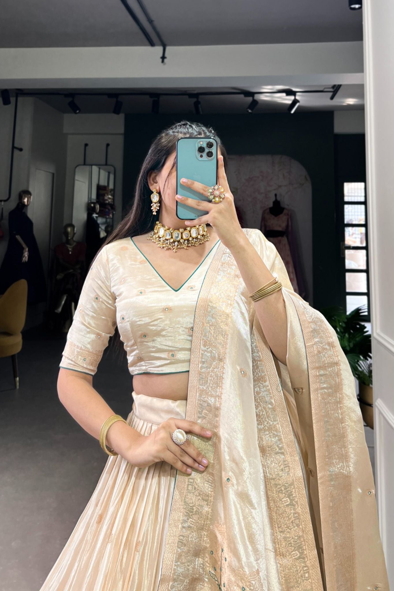 Pure Simmer Mirror With Moti Hand Work Designer Lehenga Choli For Wedding