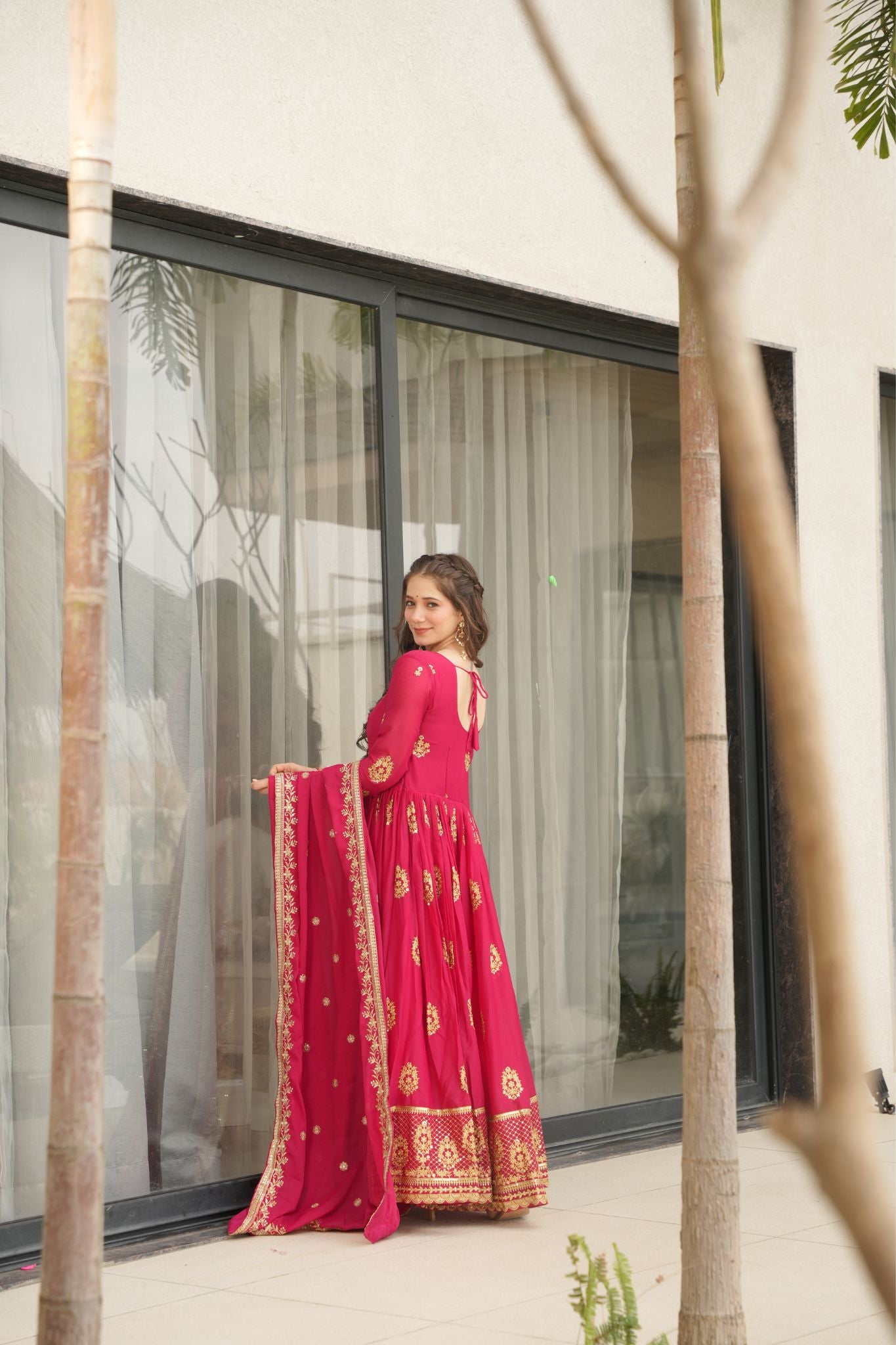 Luxurious Star Georgette Sequins Embroidered Work Stunning Gown With Dupatta