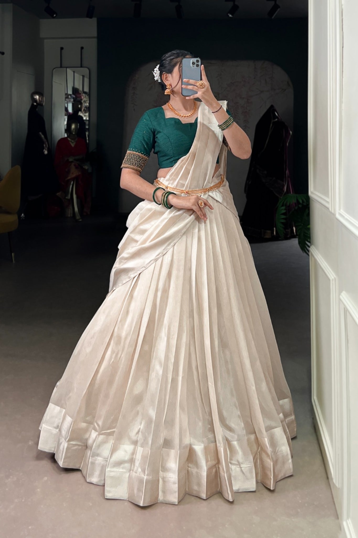 Designer Onam Special Lehenga Choli With Bead & Viscose Work