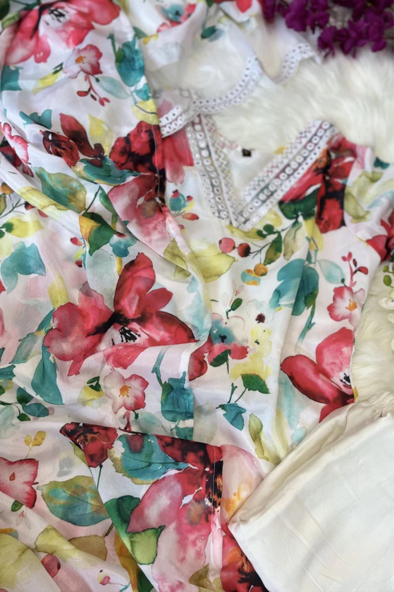 Floral Printed Embroidered Work Suit Set