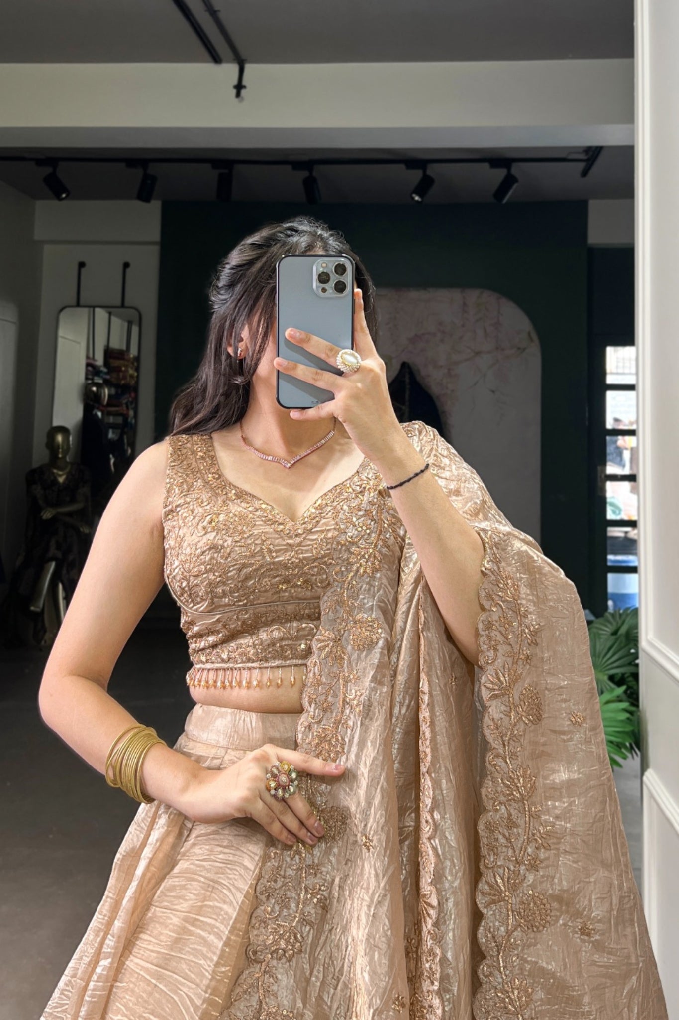 Embroidered Gold Crush Wedding Lehenga Set For Women