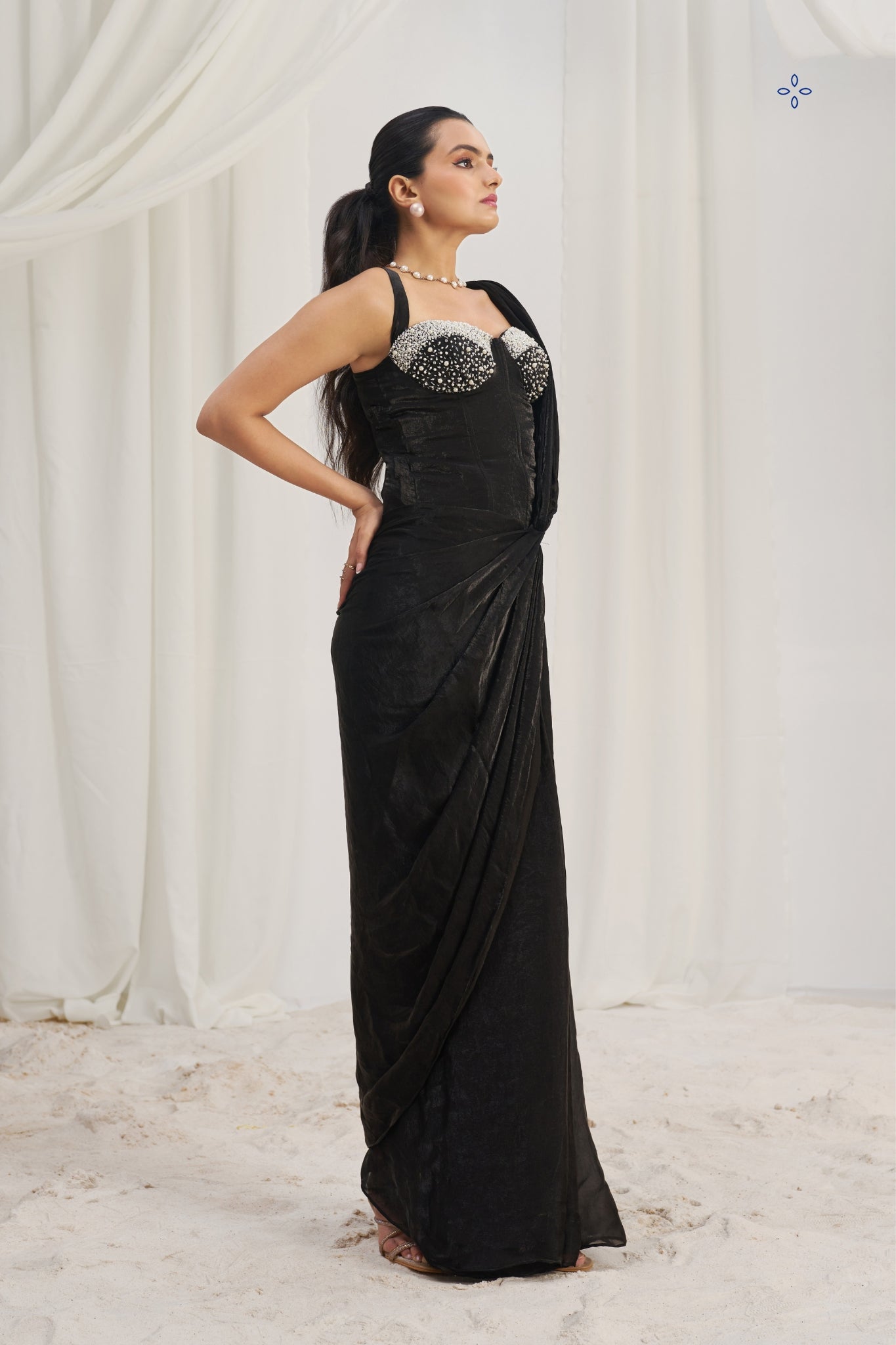 Midnight Noir Black Luxe Organza Saree With Signature Embellished Blouse