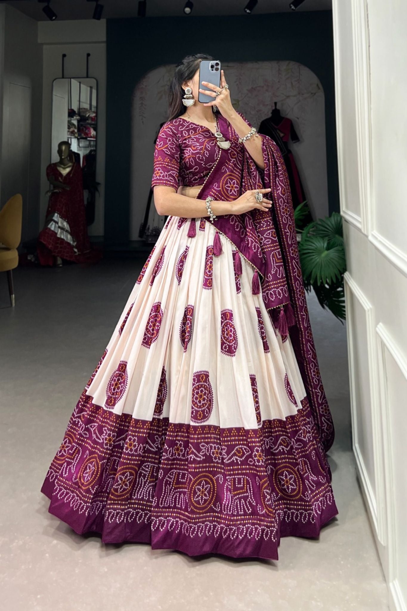 Bandhej Print Silk Lehenga Choli