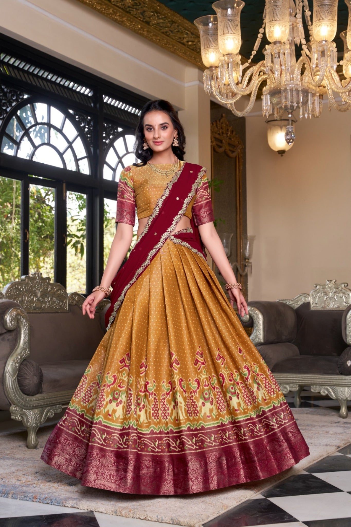 Kanchipuram Silk Lehenga Set With Zari Weaving & Georgette Dupatta
