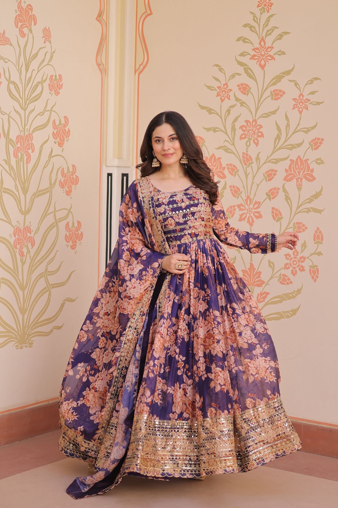 Elegance Digital Printed Embroidered Work Beautifully Gown With Dupatta