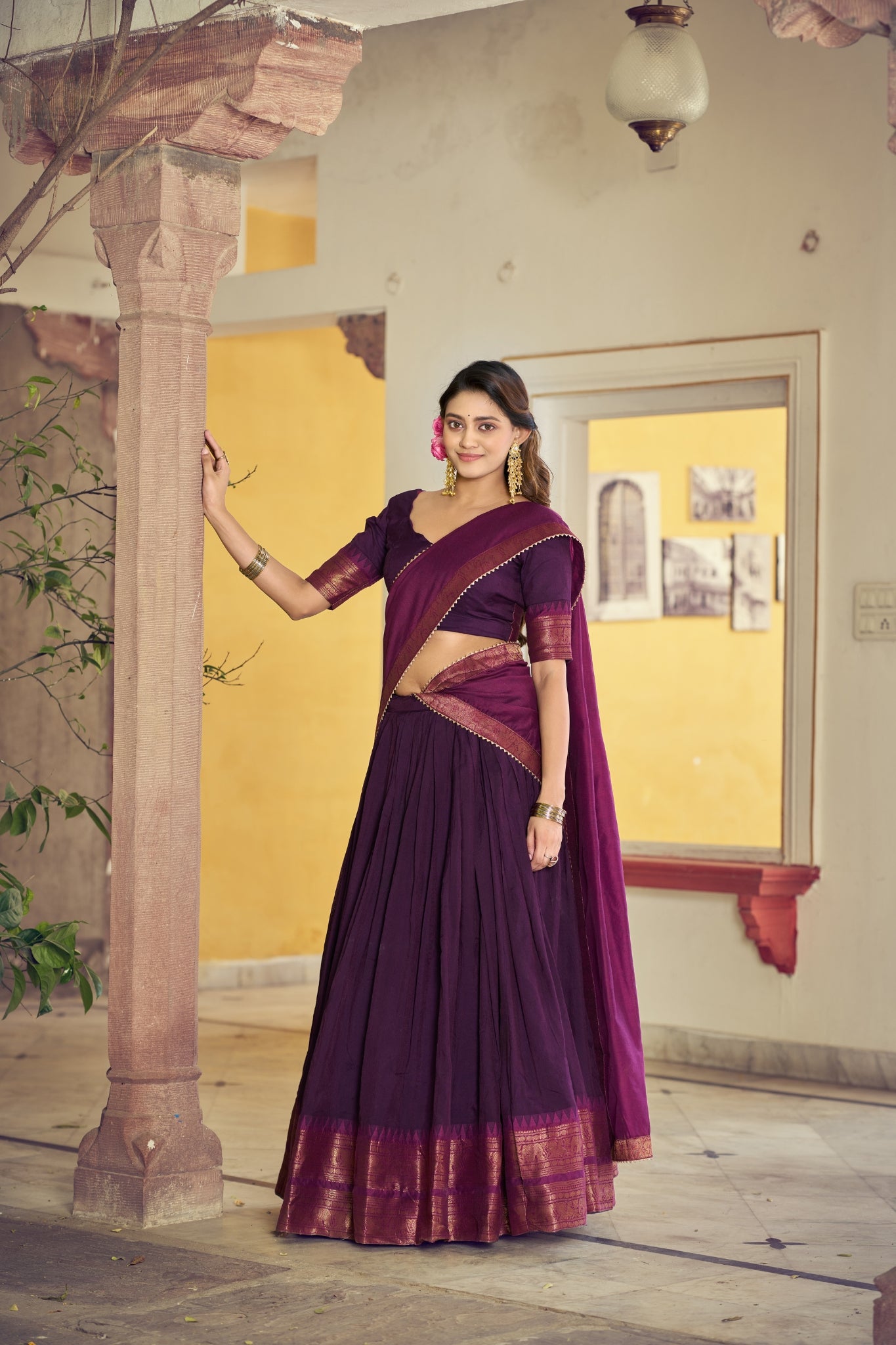 South Indian Traditional Lehenga Choli With Dupatta For Women