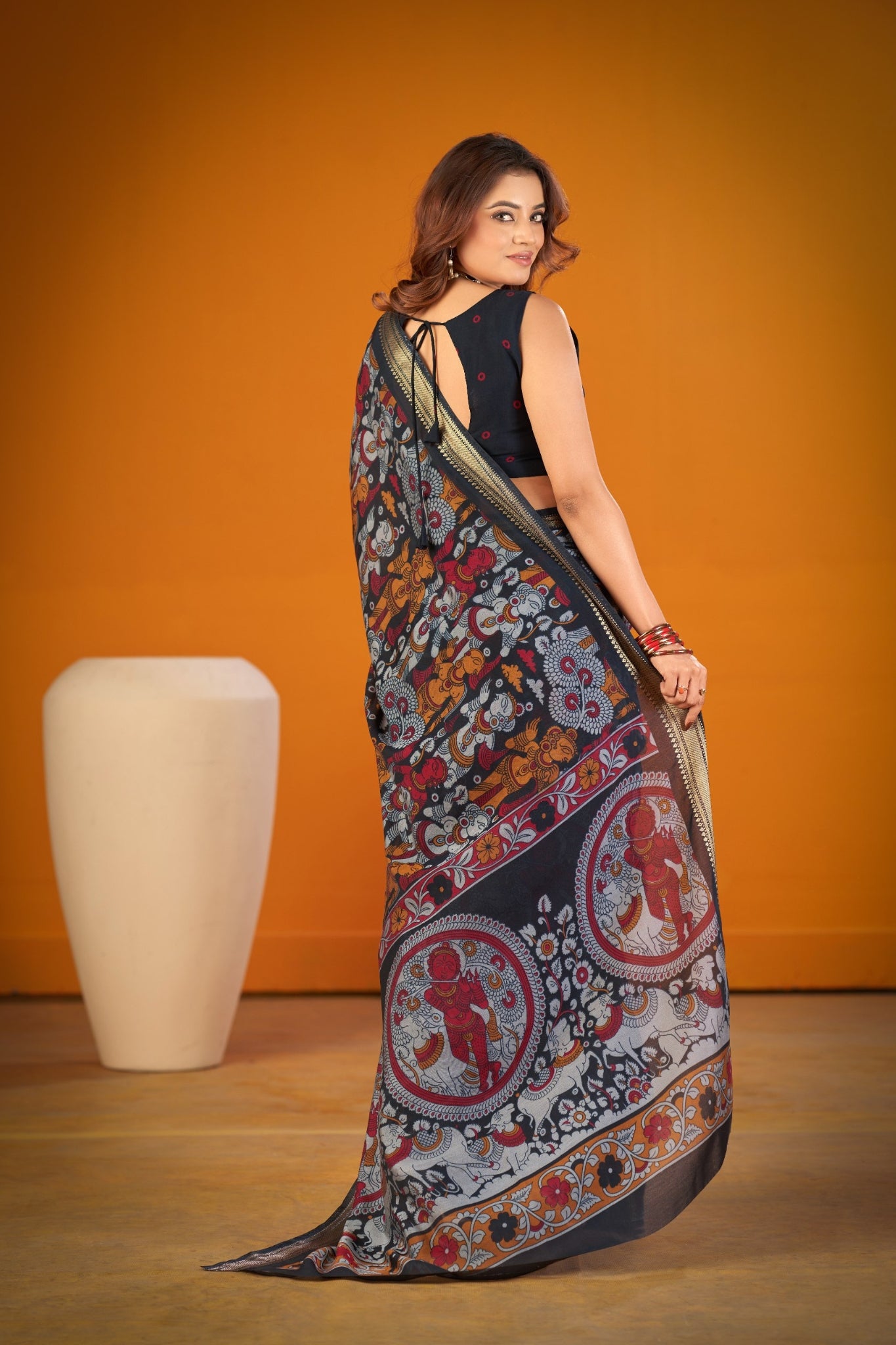 Elegant Kalamkari Chanderi Saree With Rich Zari Woven Border