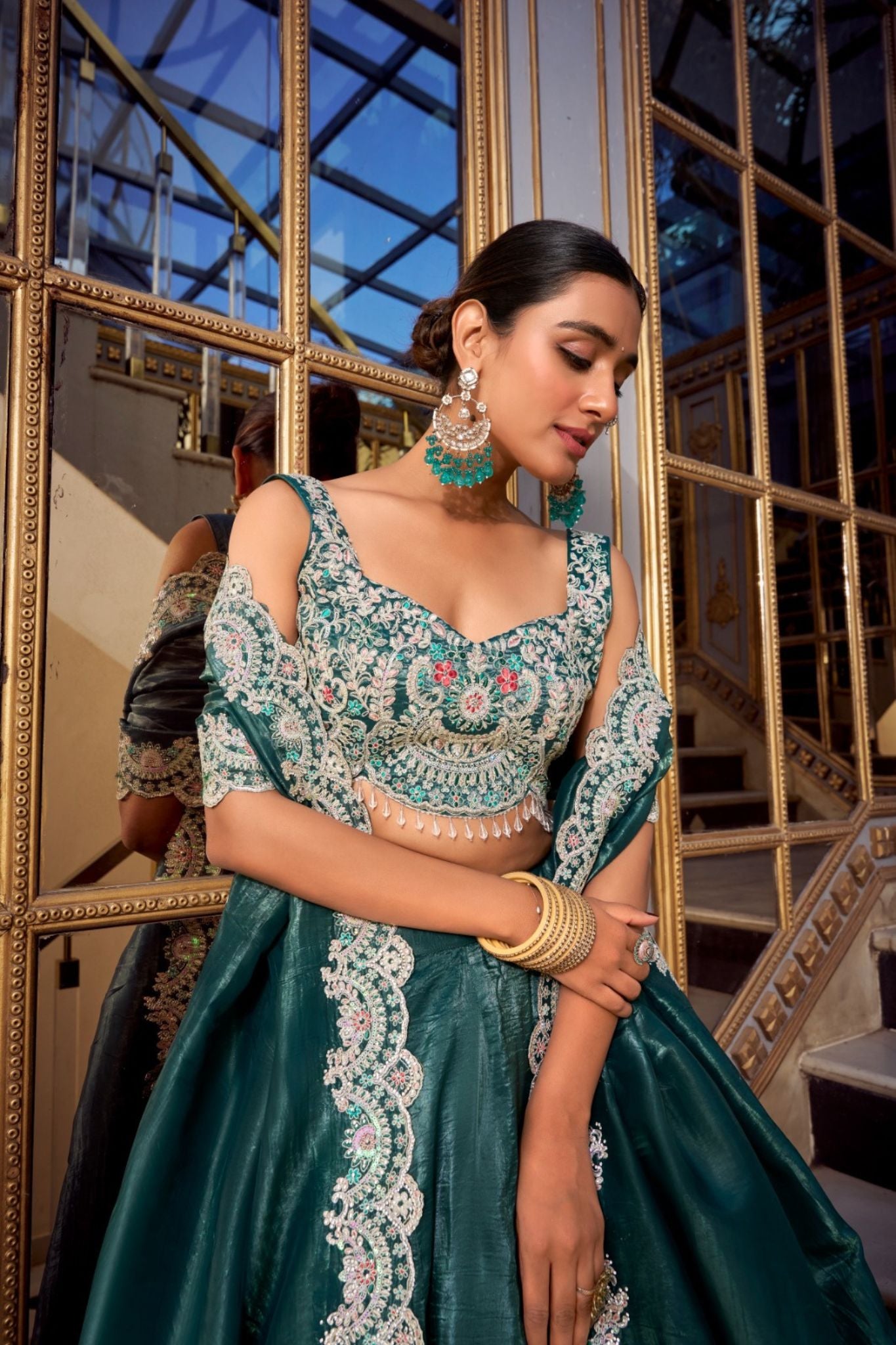 Elegant Sequins Embroidery With Jarkan Diamond Work Designer Lehenga Choli