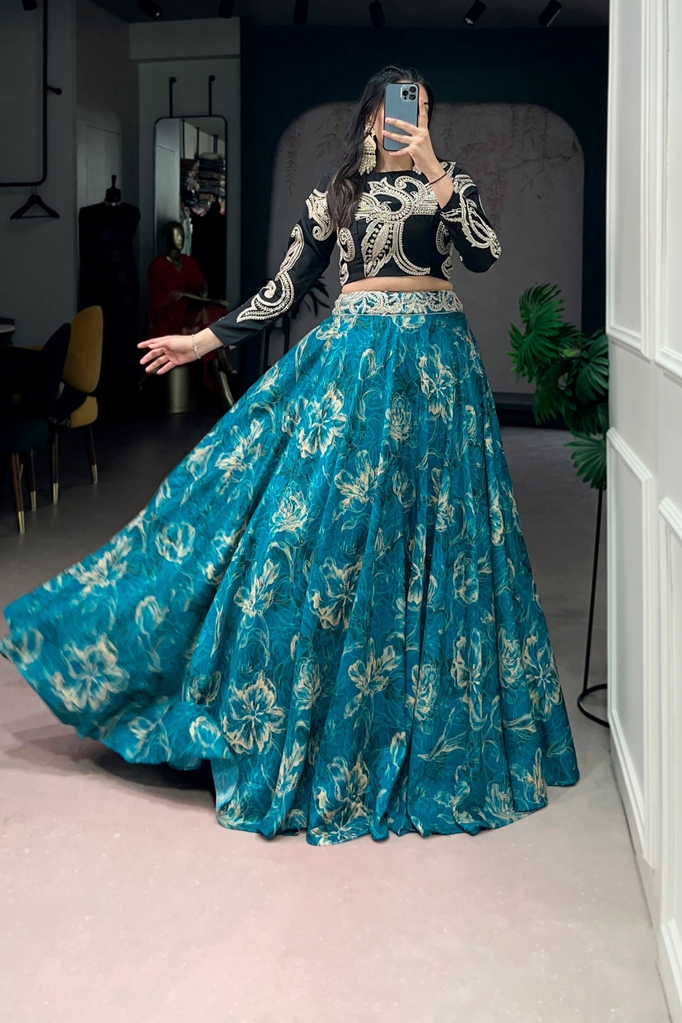 Floral Printed Tasar Silk Lehenga Choli