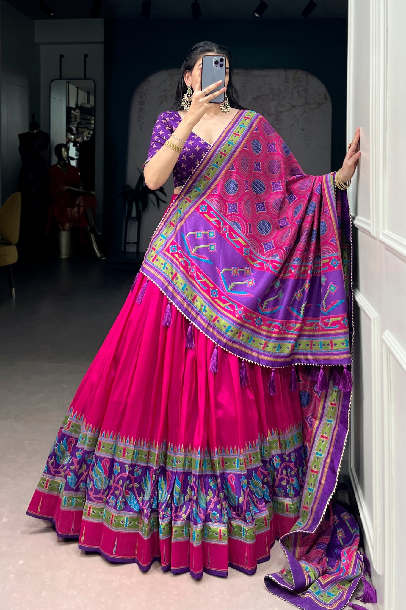 Premium Printed Festive Tasar Silk Lehenga Choli Set For Women