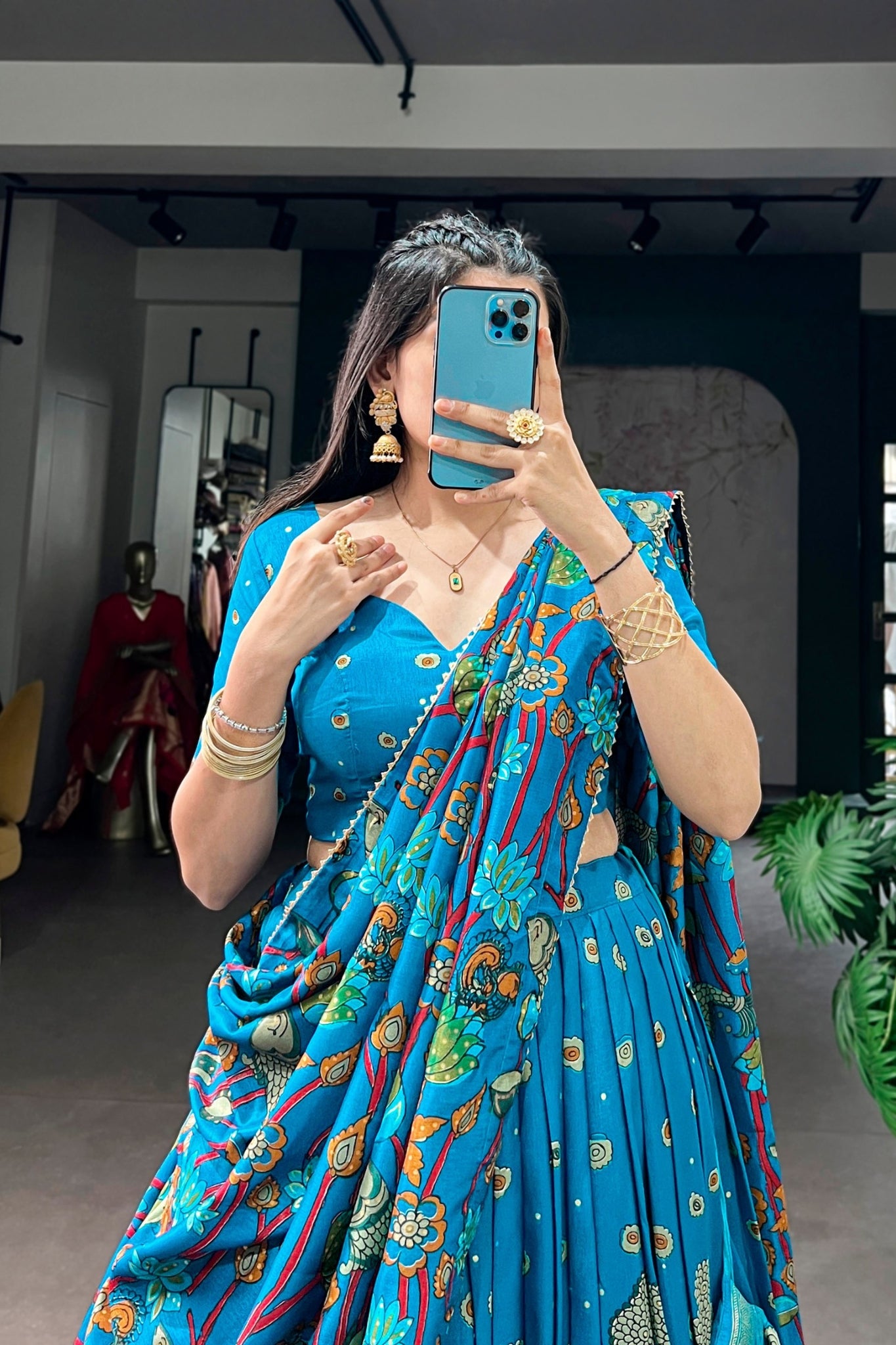 Kalamkari Print With Foil Work Lehenga Choli