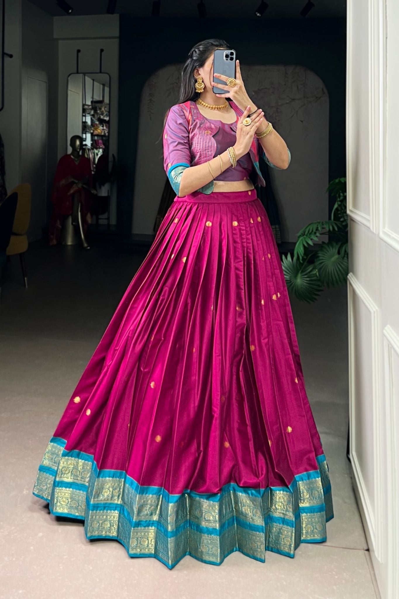 Premium Poly Cotton Zari Woven Lehenga Set – Perfect for Weddings & Celebrations