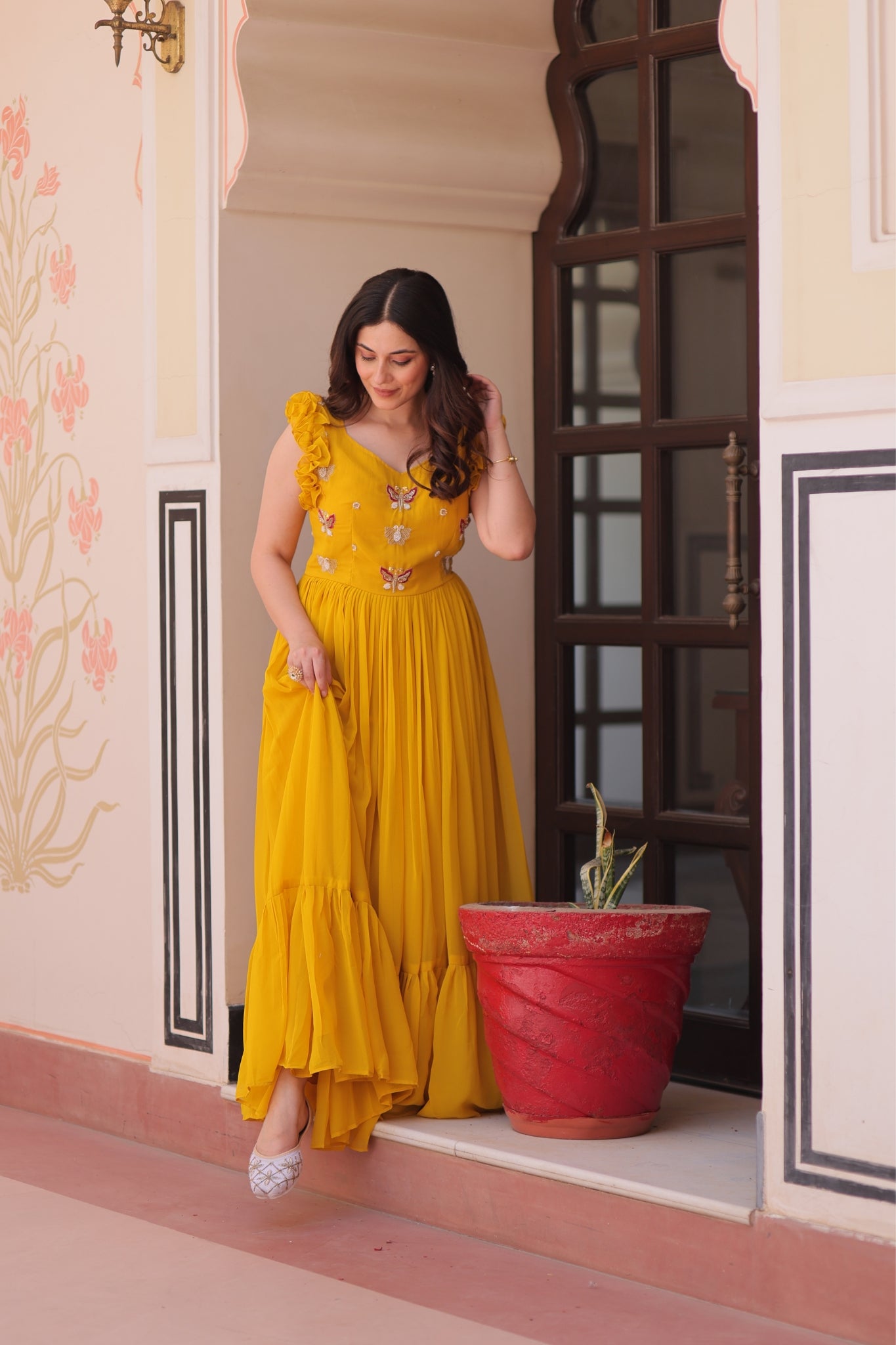 Stunning Sequins Multi Tread Beads Embroidered Work Women Gown