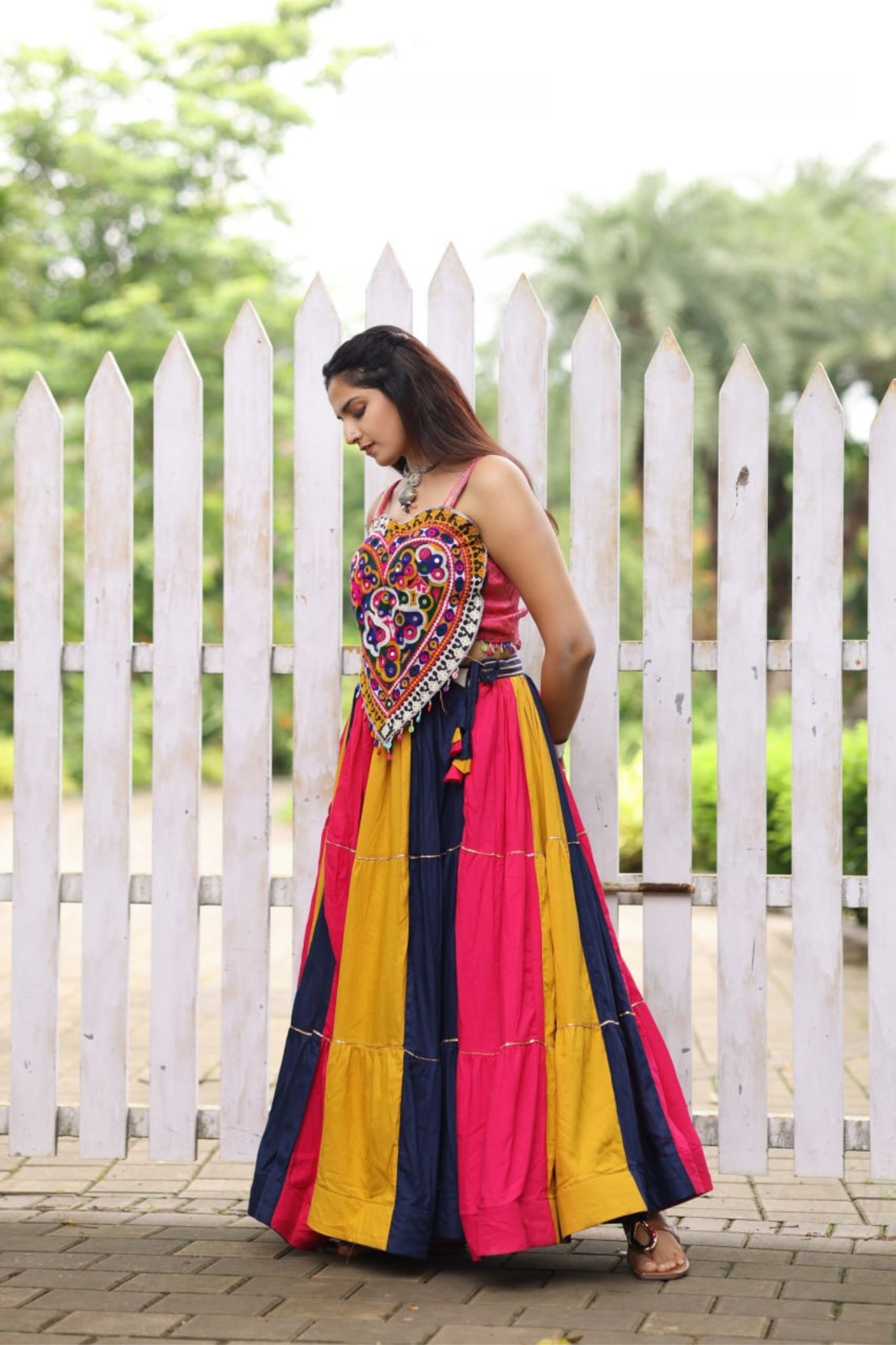 New Multicolor Frilled Pattern Real Mirror Work Navratri Chaniya Choli For Women