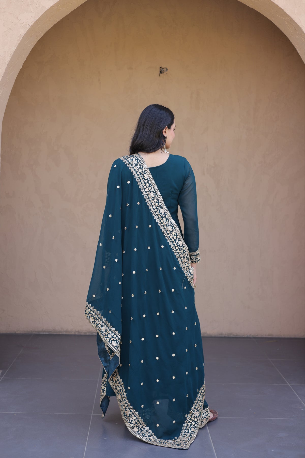 Designer Multi-Sequins Embroidered Anarkali Gown Set With Pant & Dupatta