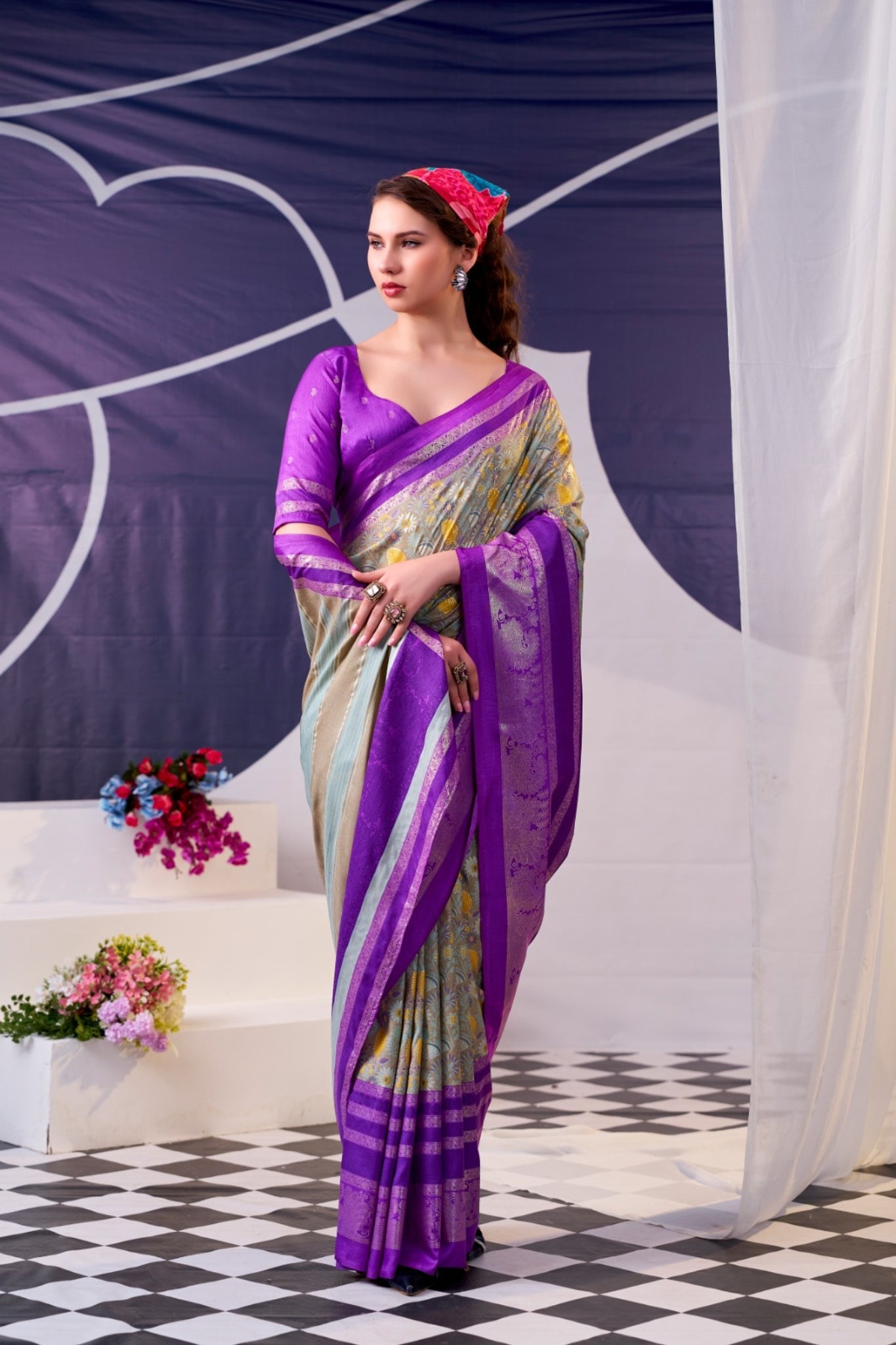 Elegant Floral Woven Designer Saree With Rich Contrast Border