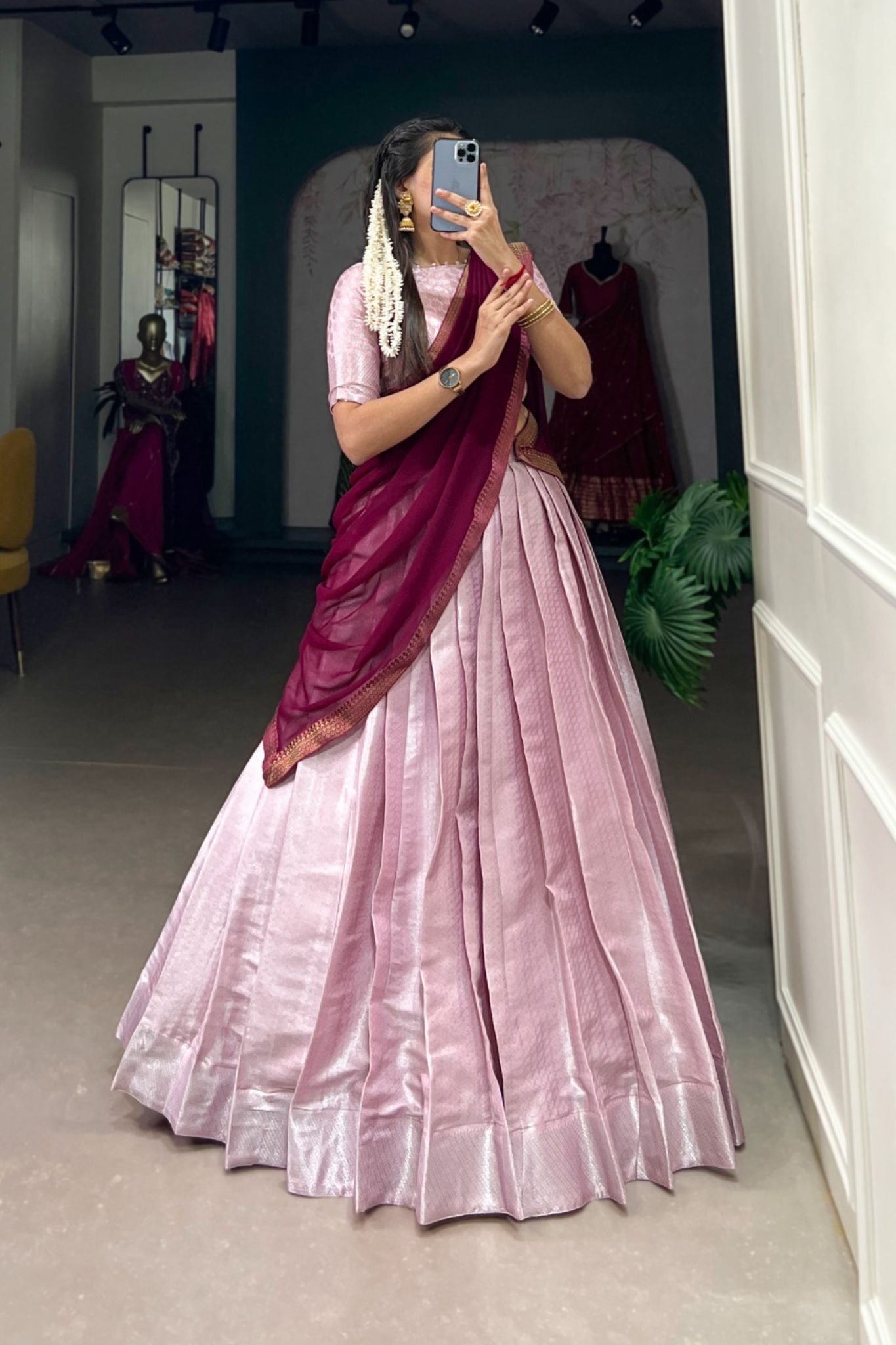 Lavender Jacquard Silk Traditional Lehenga Choli