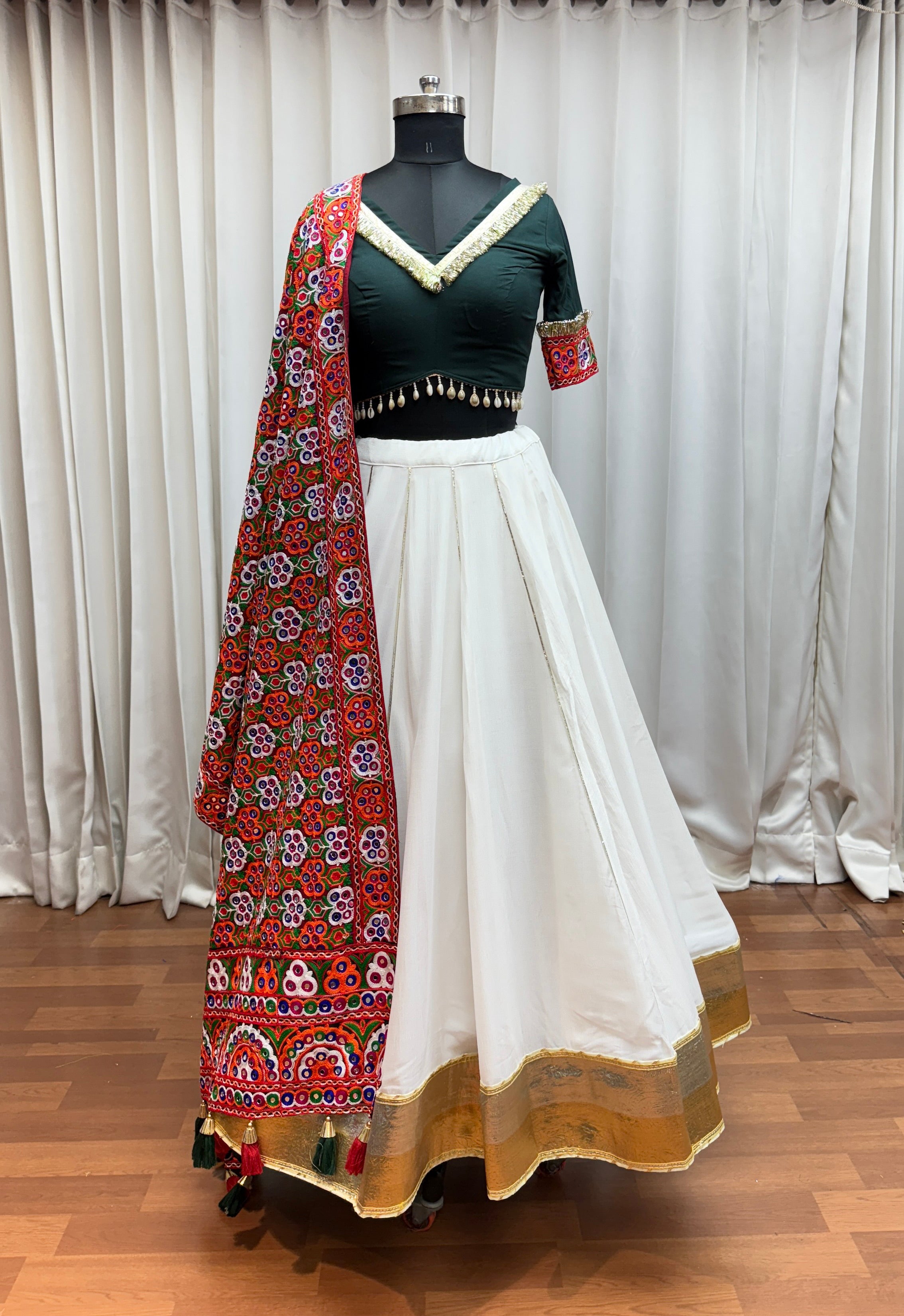 Beautiful White Designer Silk Navratri Special Lehenga Choli Set