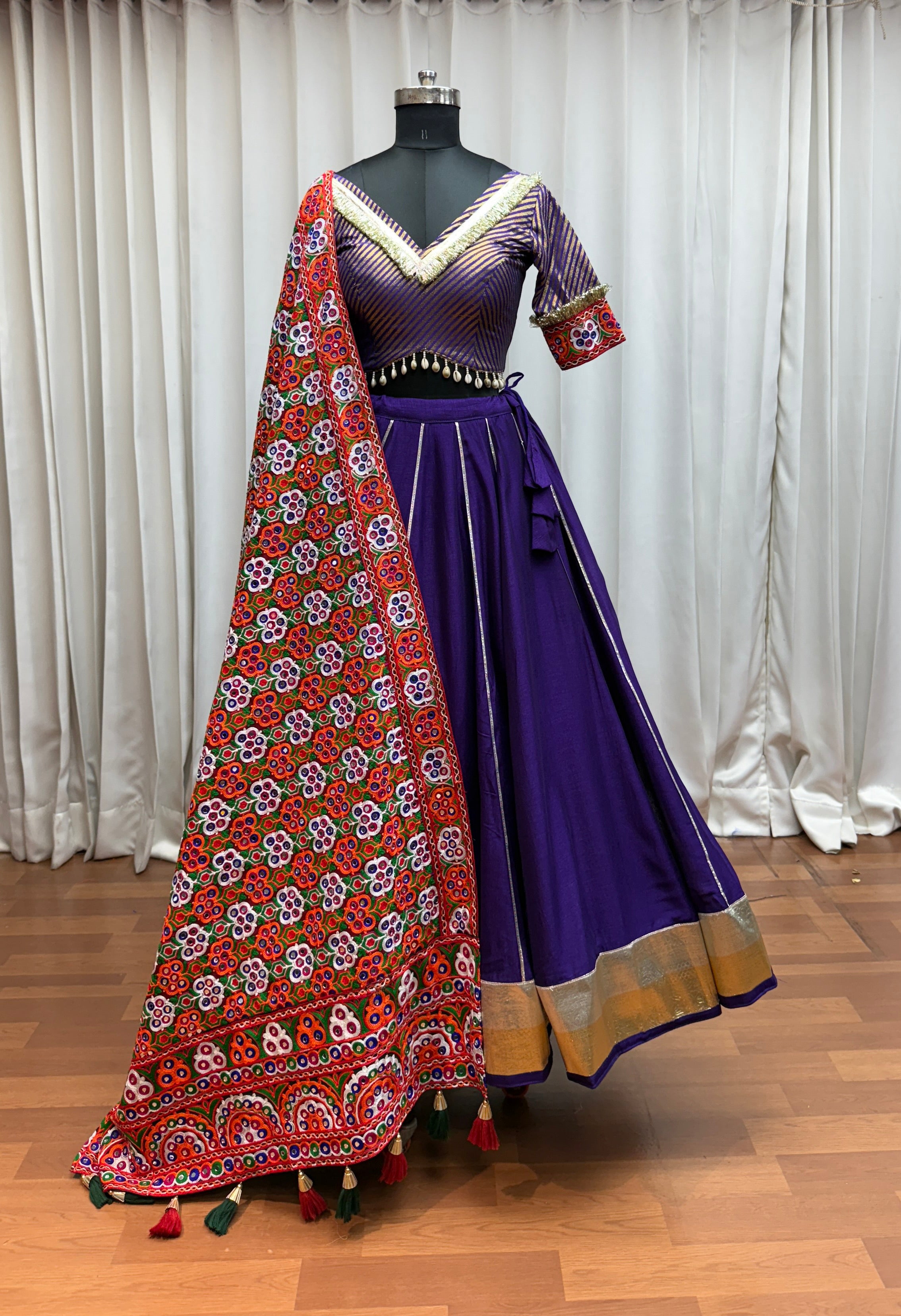 Purple Silk Tread Embroidered Designer Navratri Chaniya Choli Set