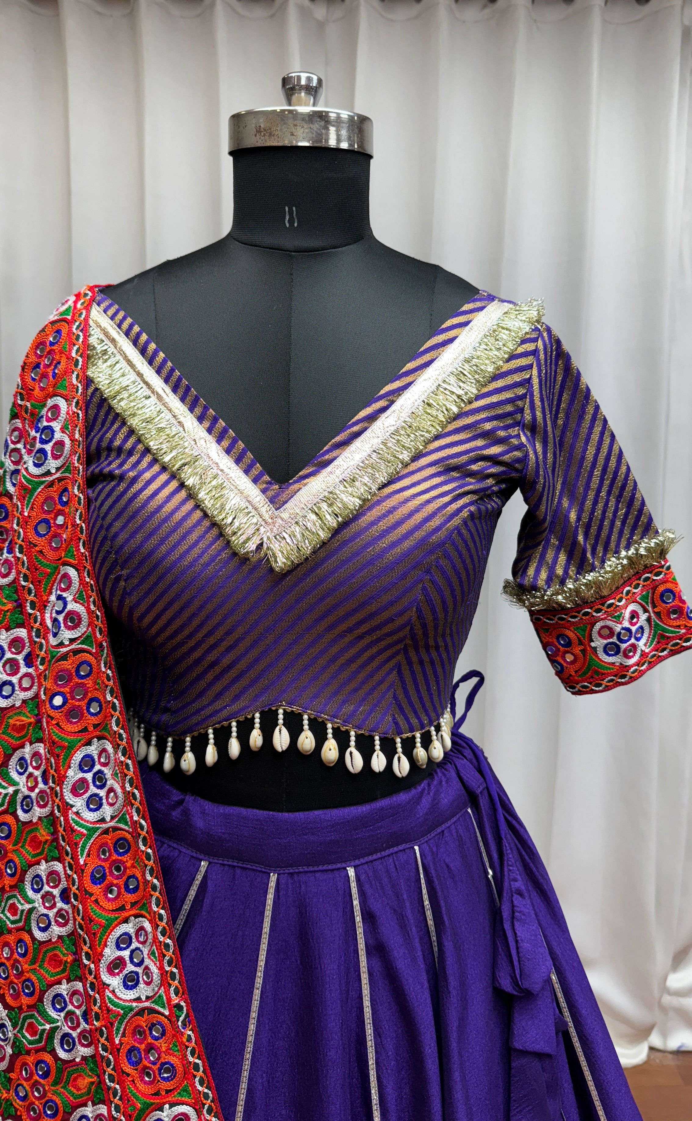 Purple Silk Tread Embroidered Designer Navratri Chaniya Choli Set