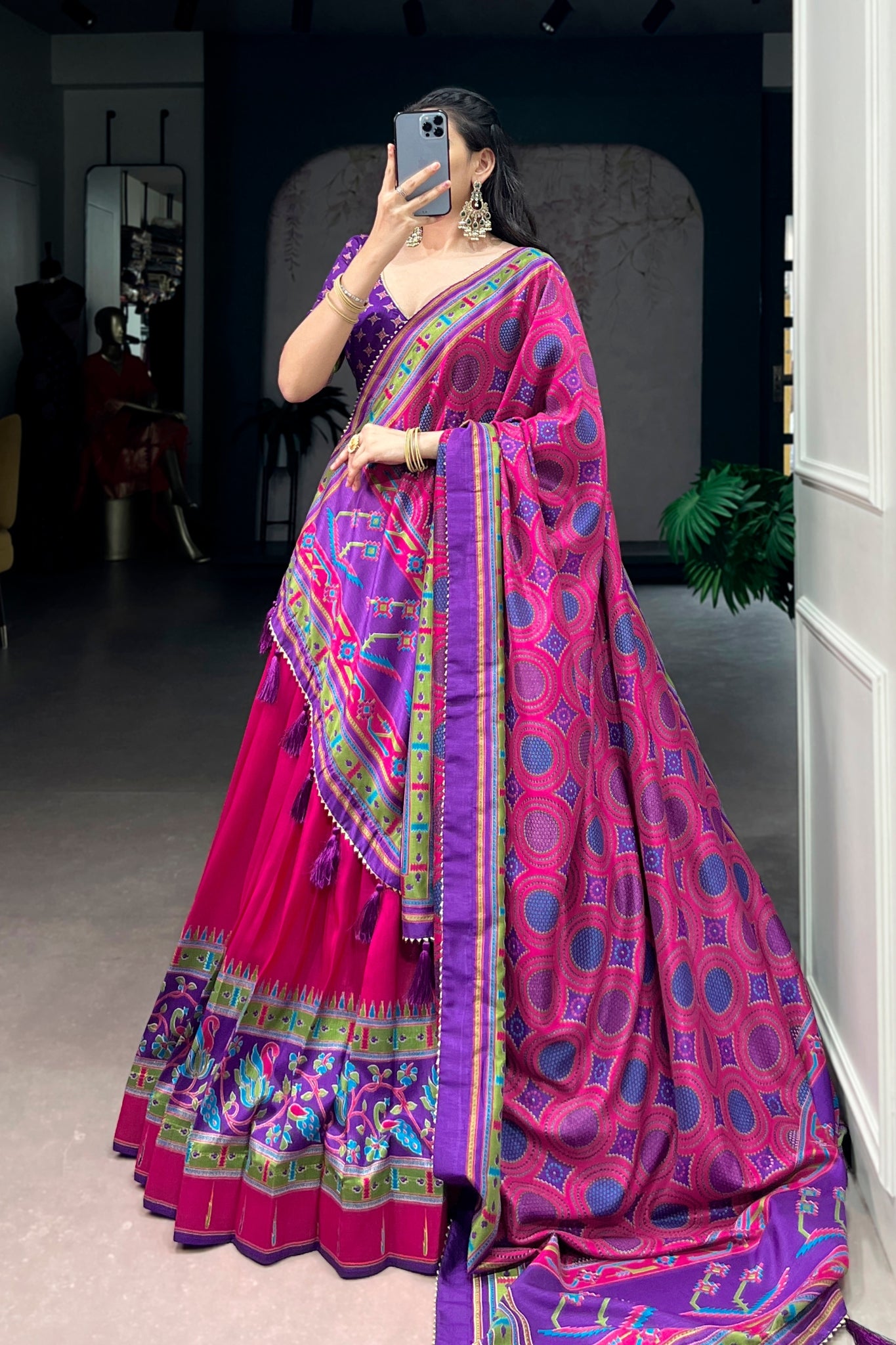 Premium Printed Festive Tasar Silk Lehenga Choli Set For Women