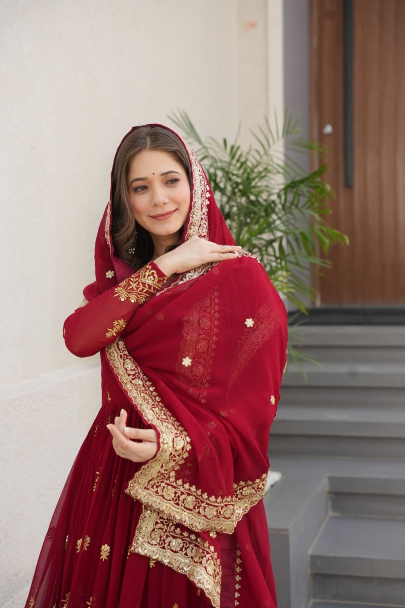 Luxury Faux Blooming Zari And Sequin Embroidered Designer Gown With Dupatta