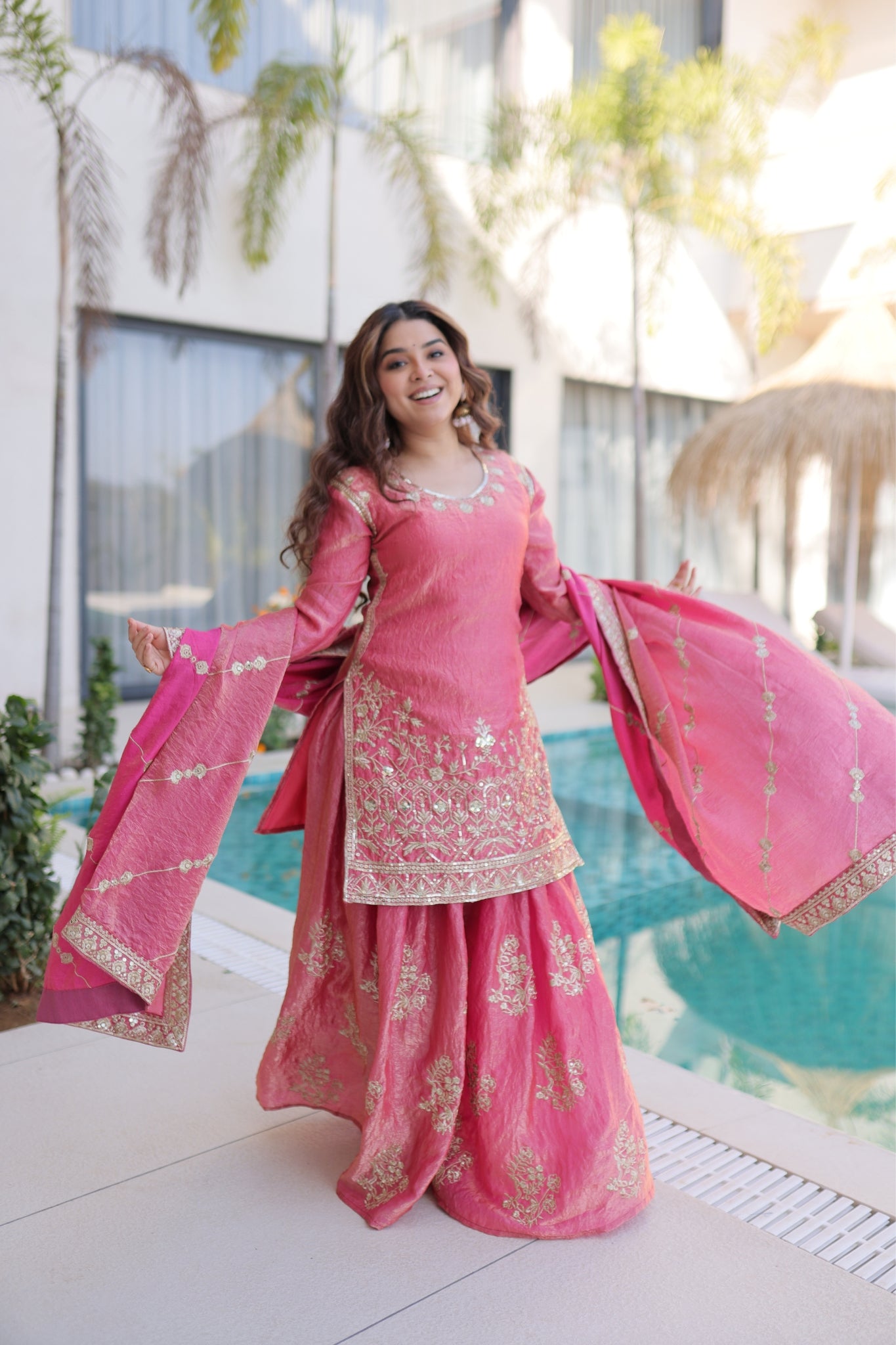 Premium Fendi Crush Designer Zari With Sequins Embroidery Suit Set