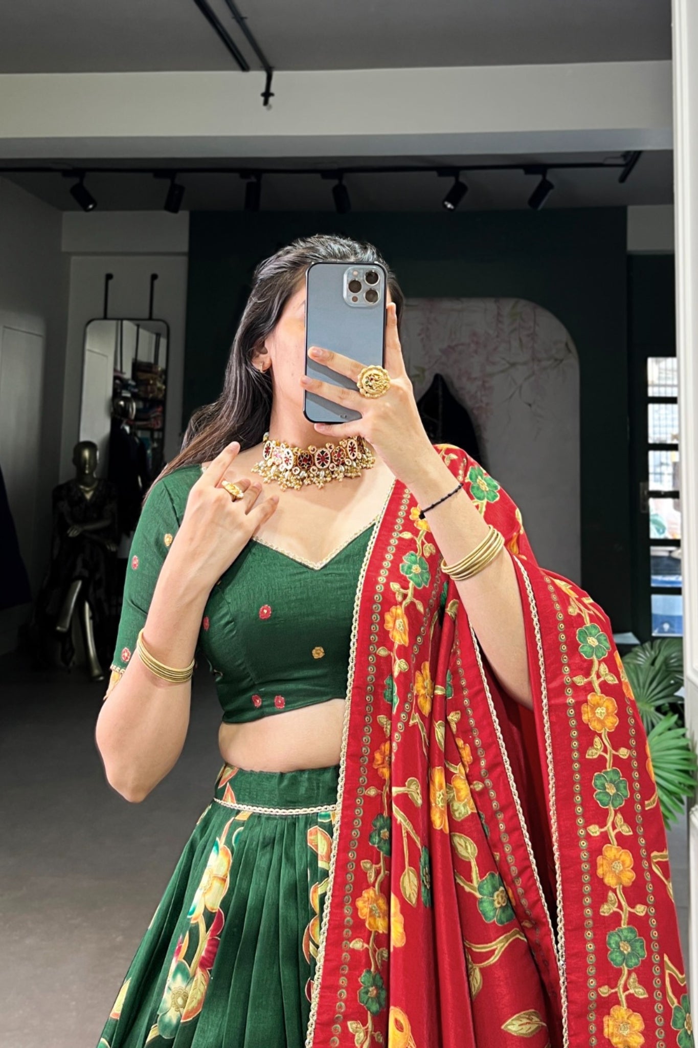 Tussar Silk Lehenga With Foil Work & Gotta Patti Dupatta