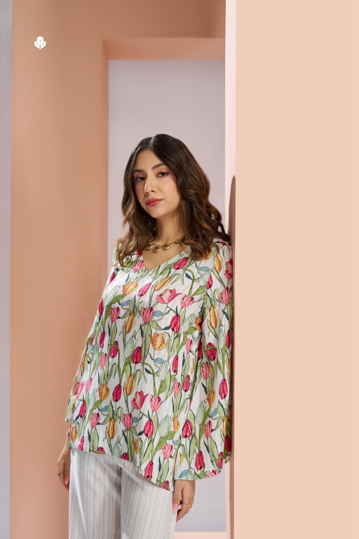 White Pure Muslin Silk Floral Co-Ord Set for Women