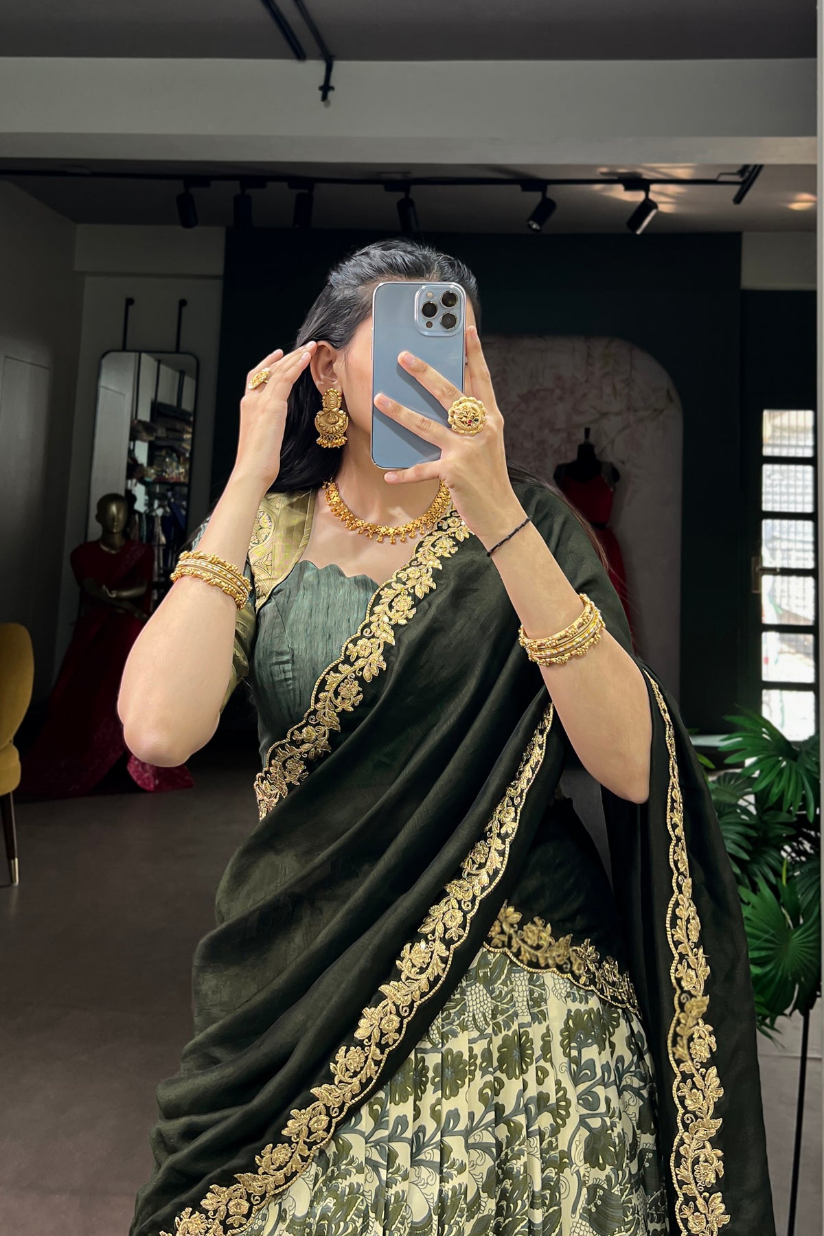 Designer Peacock Floral Print Half Saree Lehenga Choli