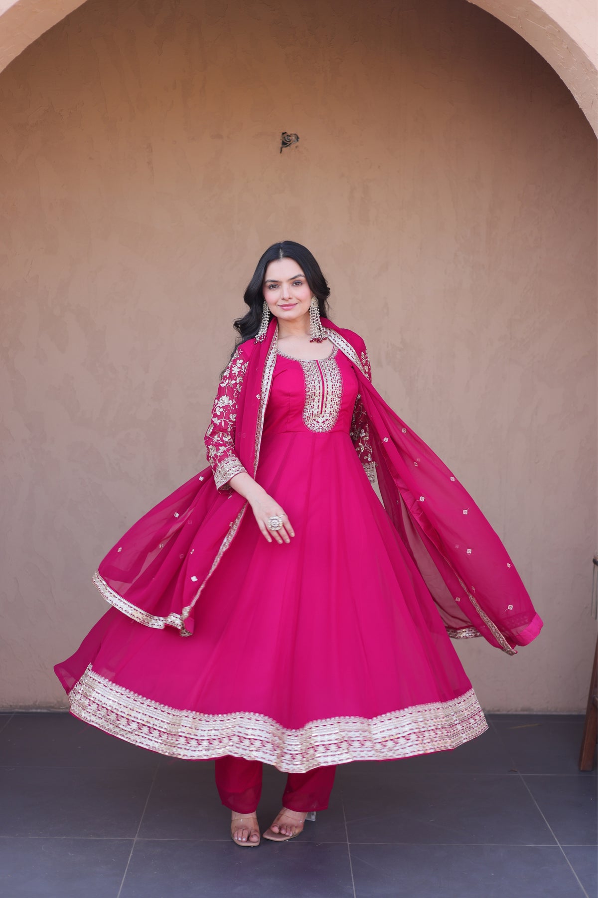 Designer Sequins Embroidered Anarkali Gown With Dupatta Set