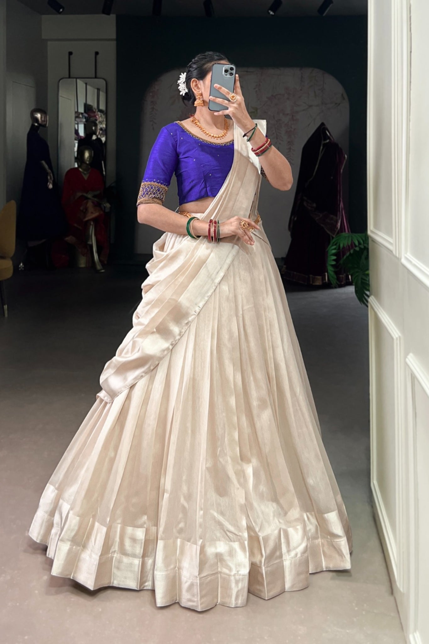 Designer Onam Special Lehenga Choli With Bead & Viscose Work