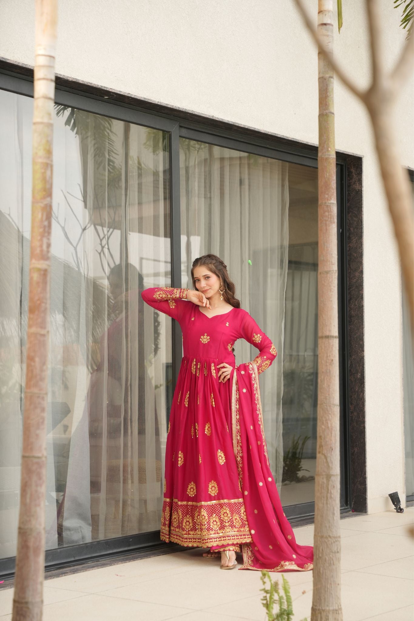 Luxurious Star Georgette Sequins Embroidered Work Stunning Gown With Dupatta