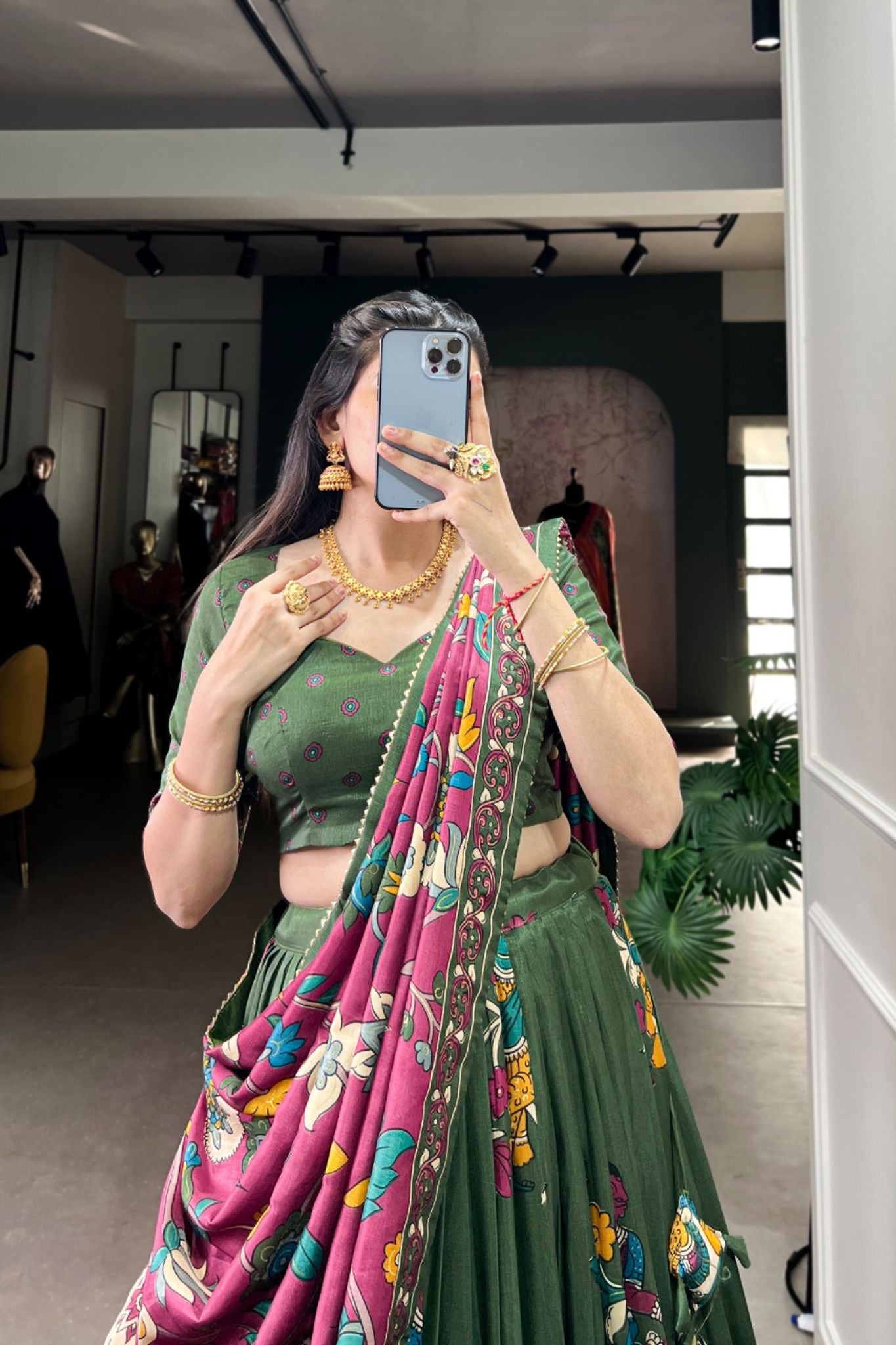 Kalamkari Printed Tussar Silk Traditional Lehenga Choli