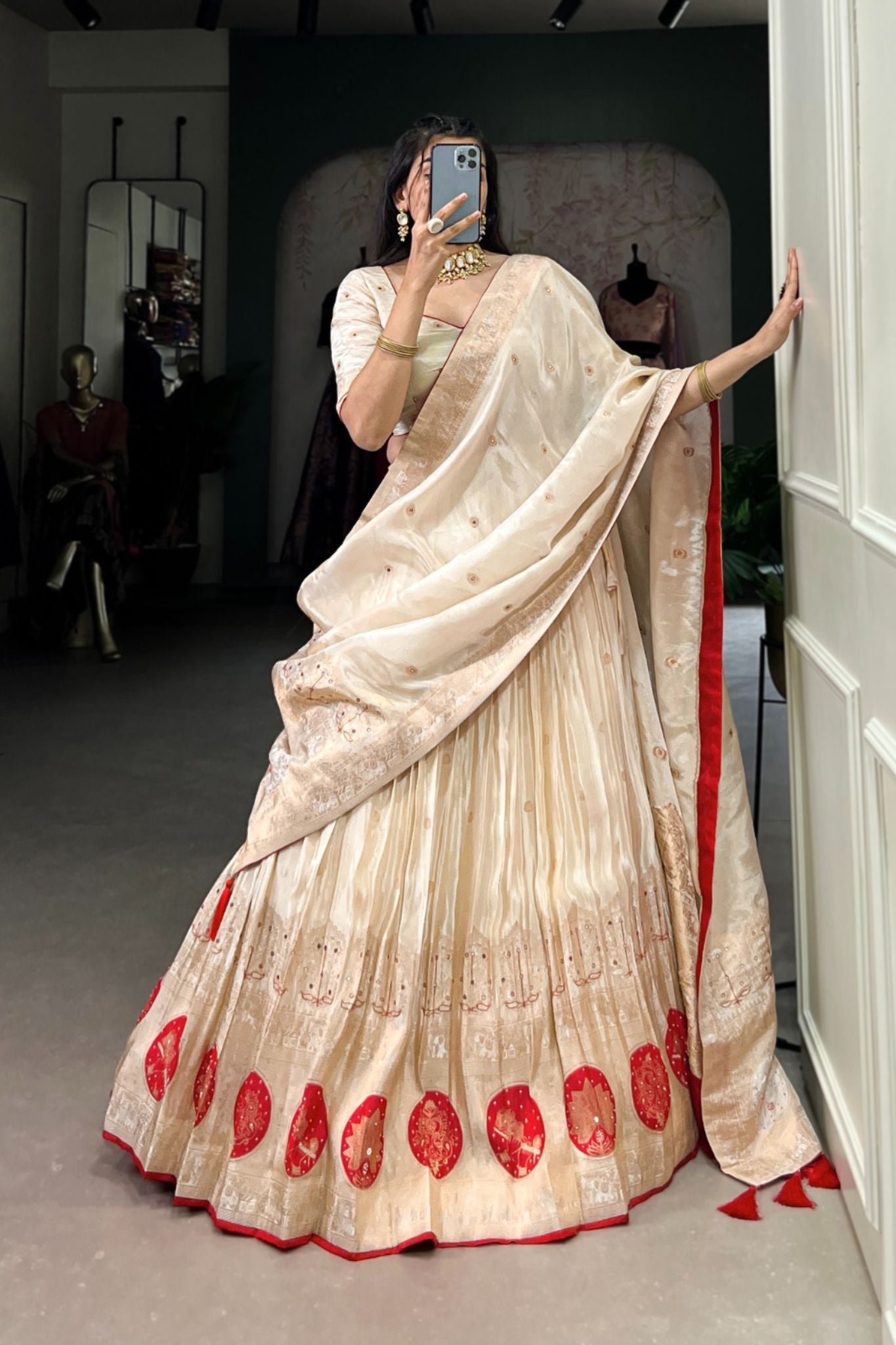 Pure Simmer Mirror With Moti Hand Work Designer Lehenga Choli For Wedding