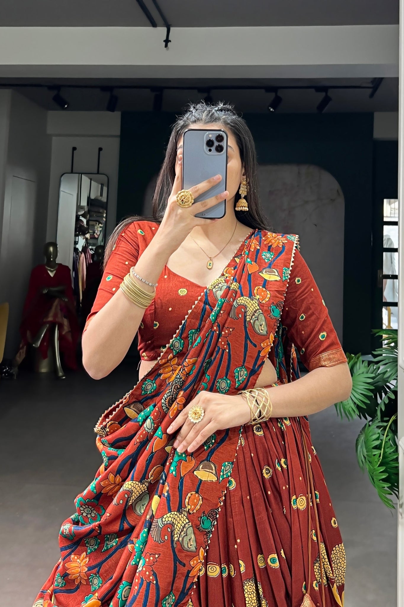 Kalamkari Print With Foil Work Lehenga Choli
