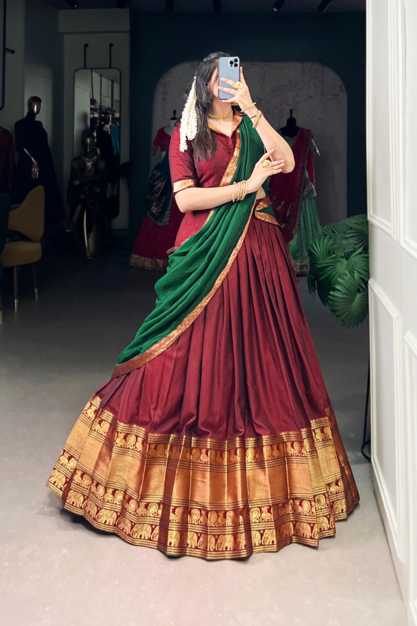 Beautiful Narayan Pet Cotton Zari Weaving Work Lehenga Choli