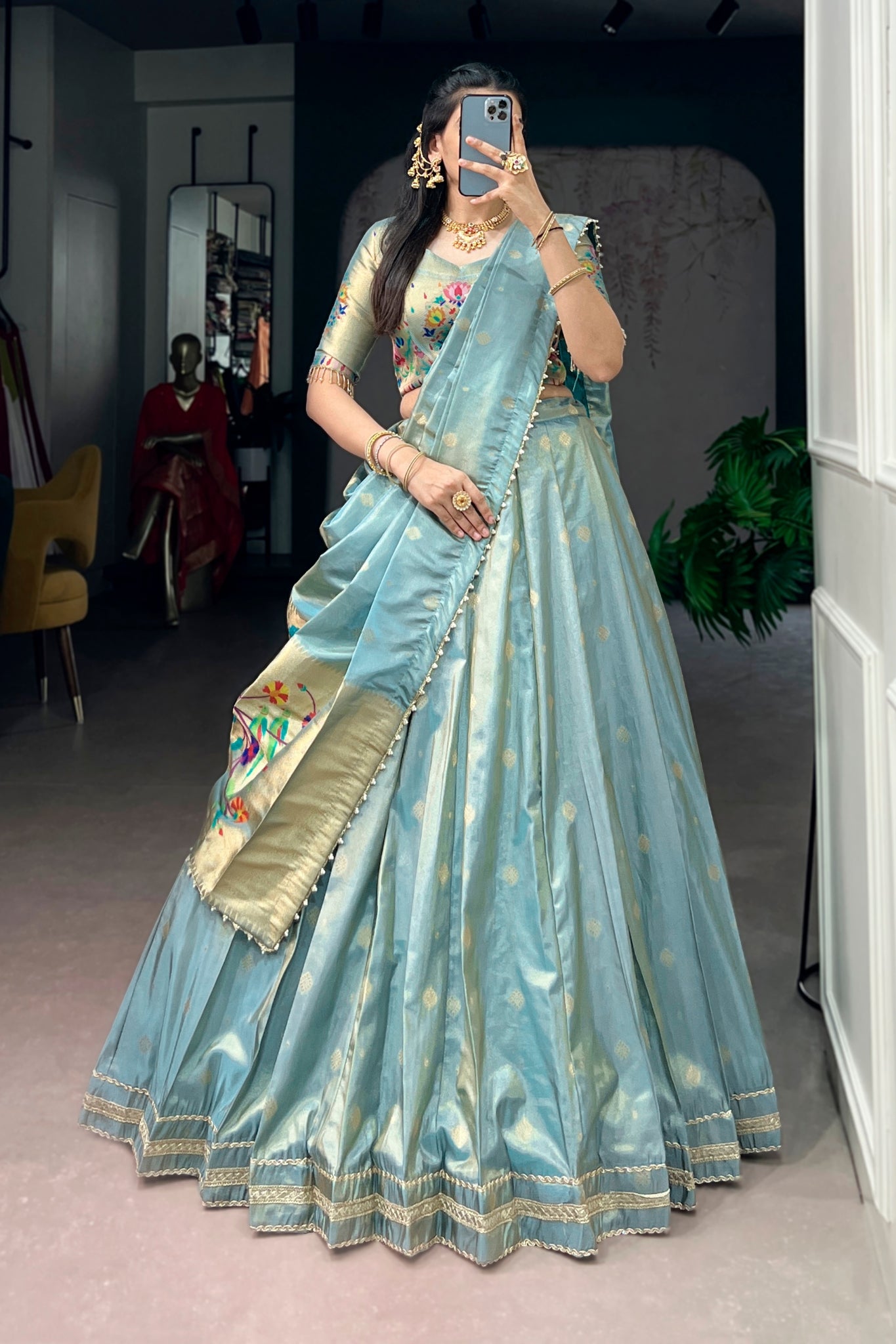 Premium Traditional Zari Weaving Wedding And Festive Wear Paithani Designer Lehenga Choli For Women