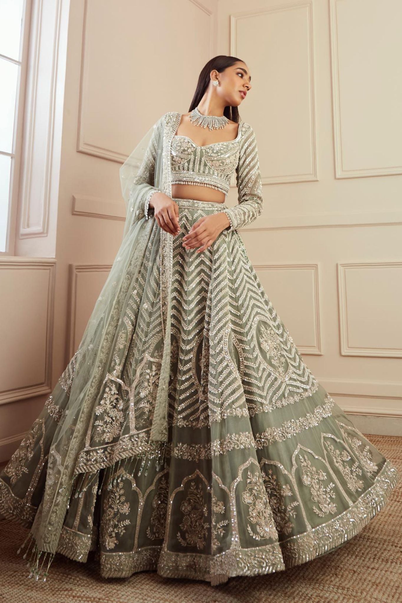 Pista Green Embroidery Sequence Work Bridal Choli For Woman