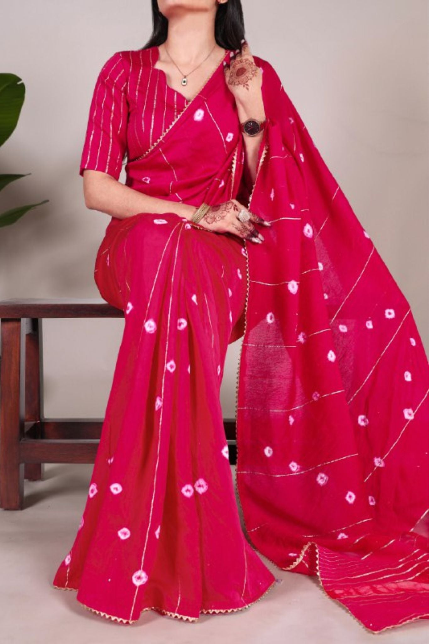 Viscose Chanderi Sequins Zari Line With Gota Patti Work Saree