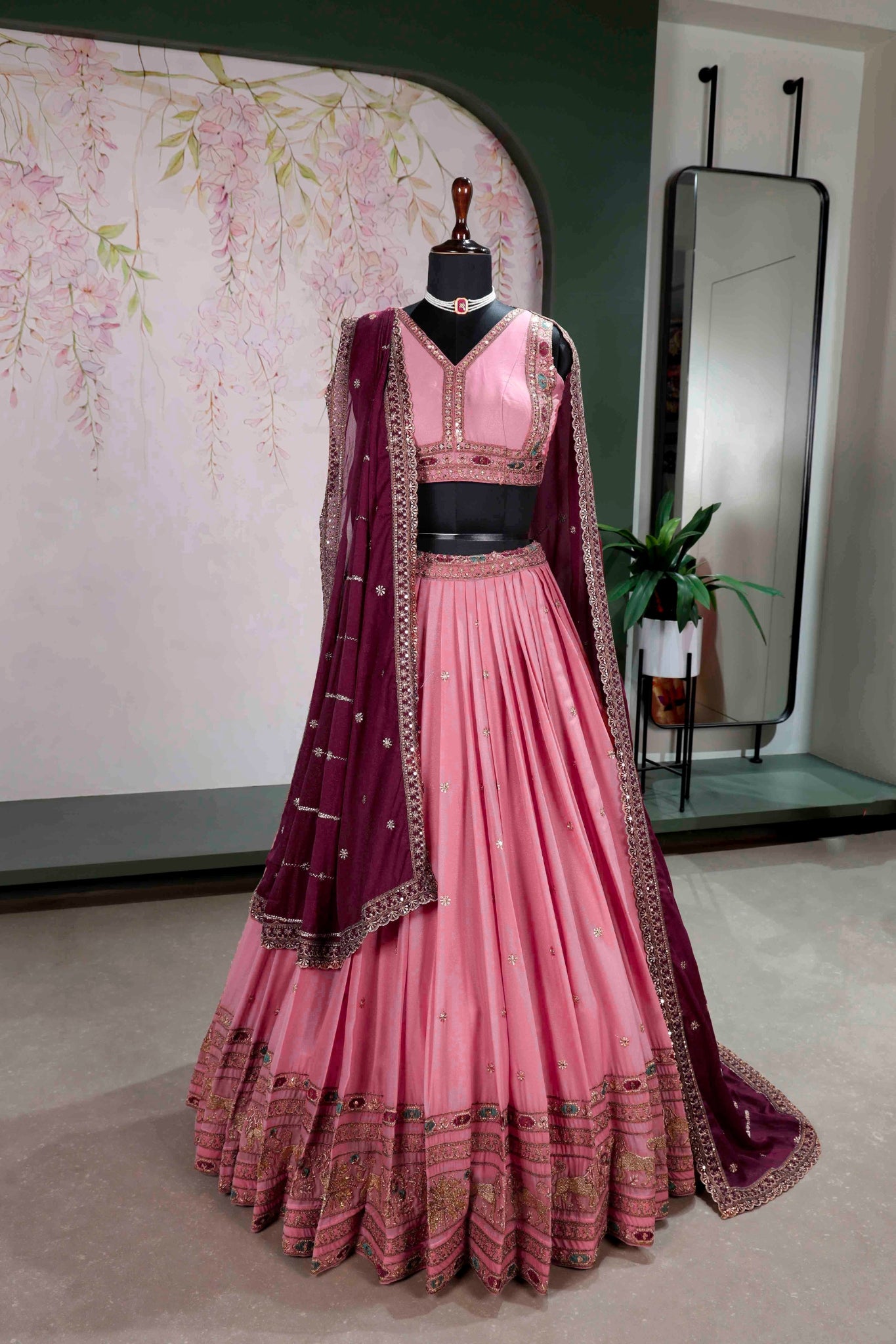 Embroidered Designer Wedding Star Georgette Lehenga Choli Set For Women