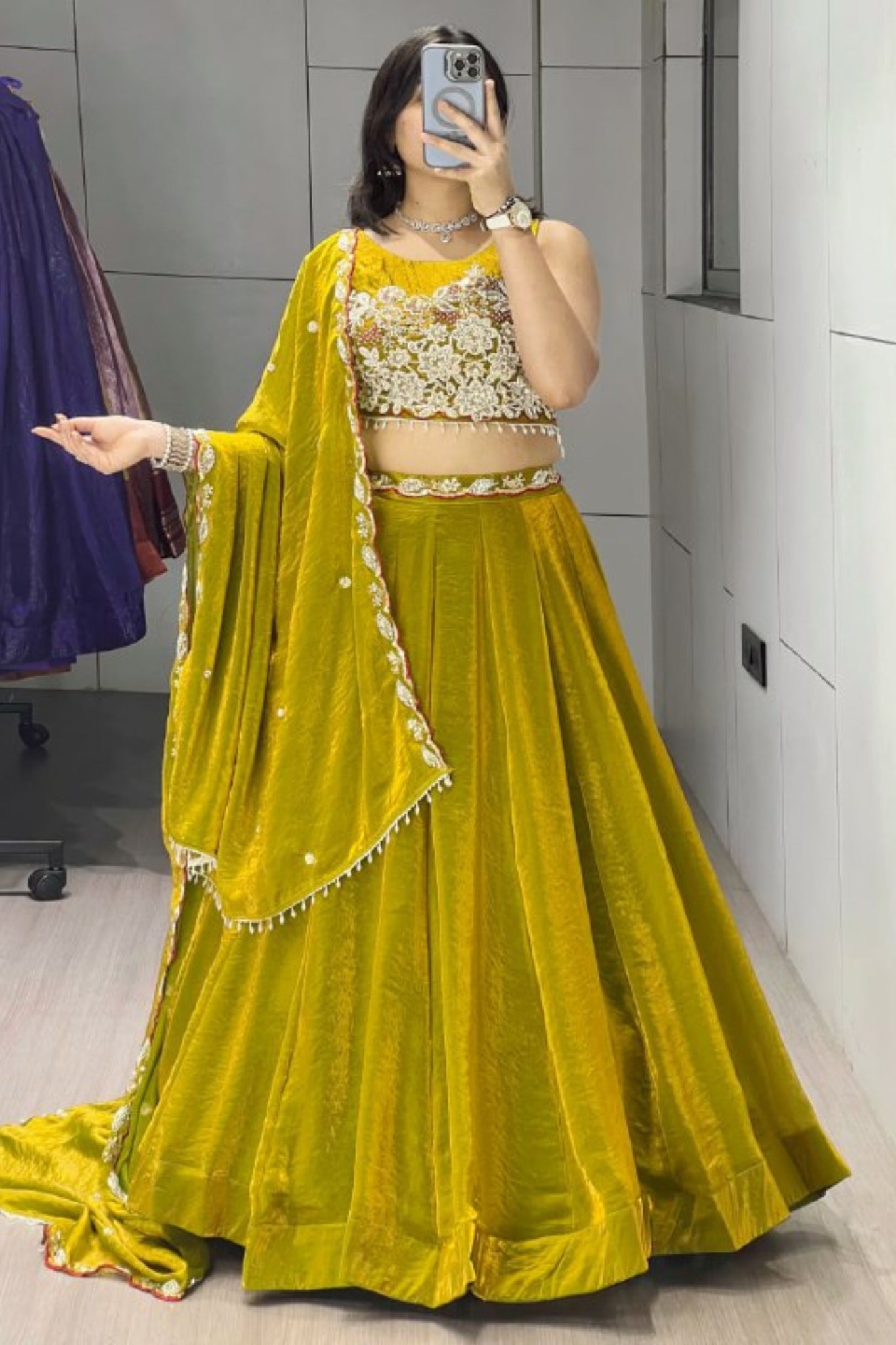 Luxury Antique Beads Work Lehenga Choli With Designer Scallop Blouse And Elegant Dupatta