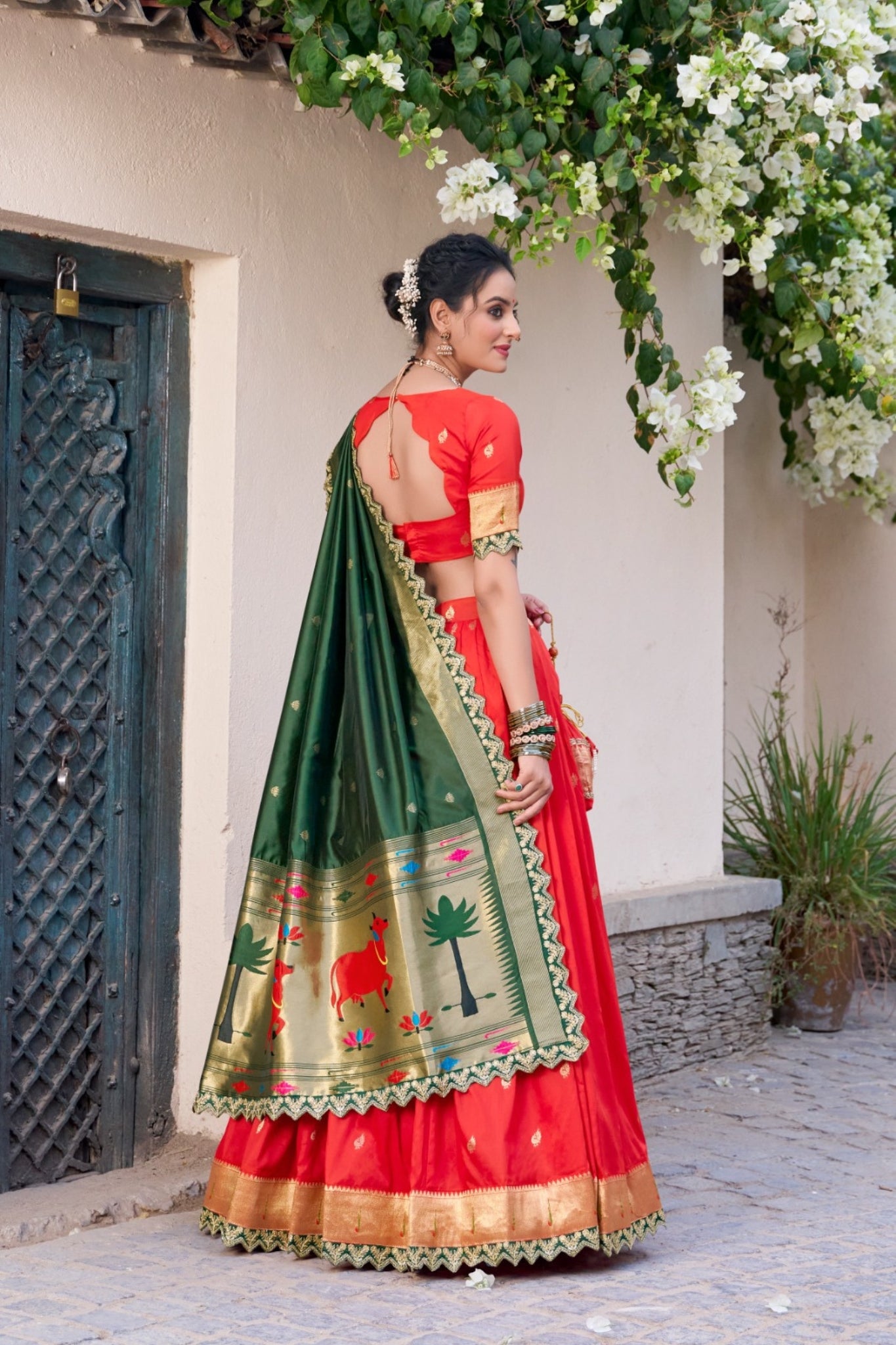 Traditional Paithani Jacquard Sik Lehenga Set For Wedding