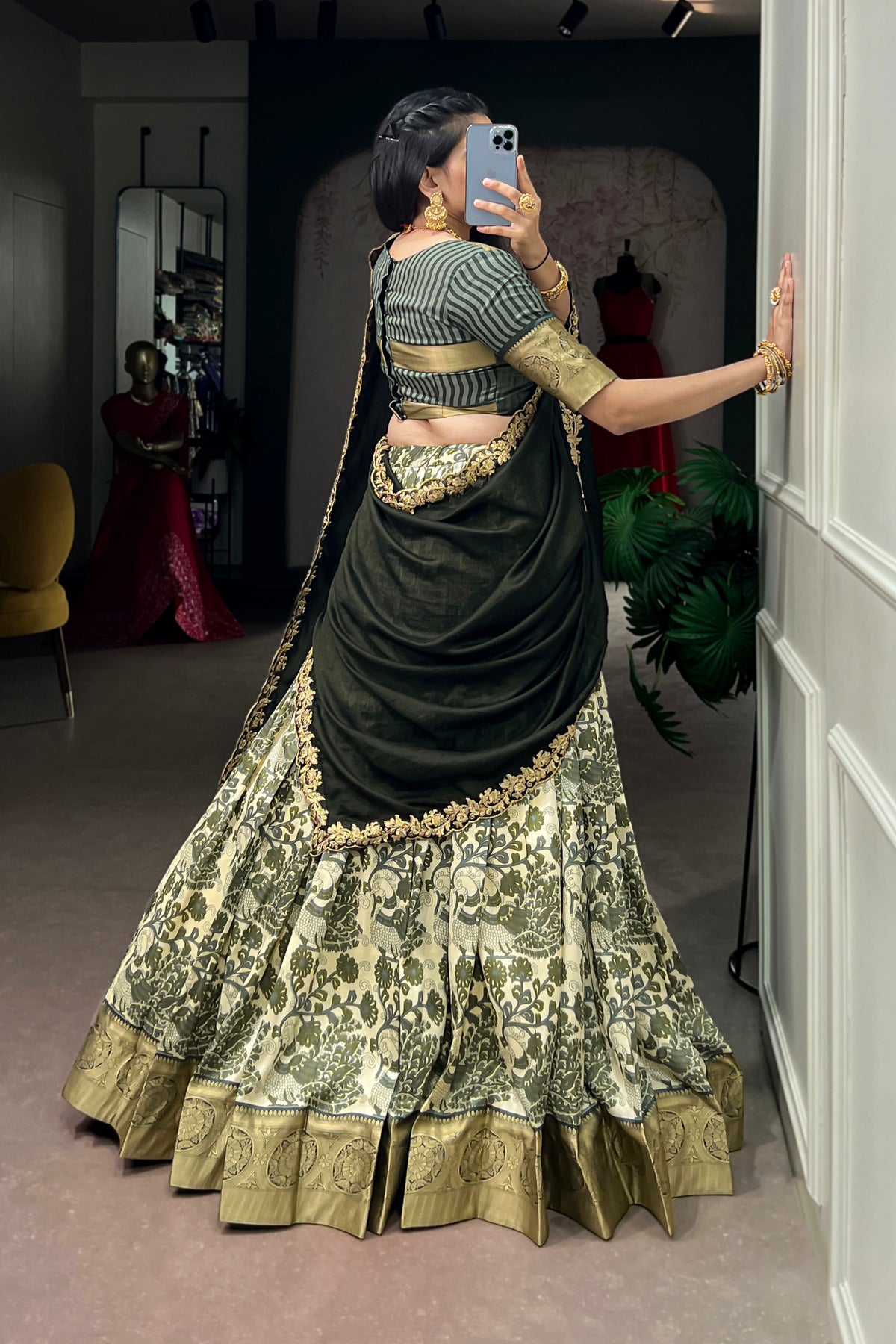 Designer Peacock Floral Print Half Saree Lehenga Choli