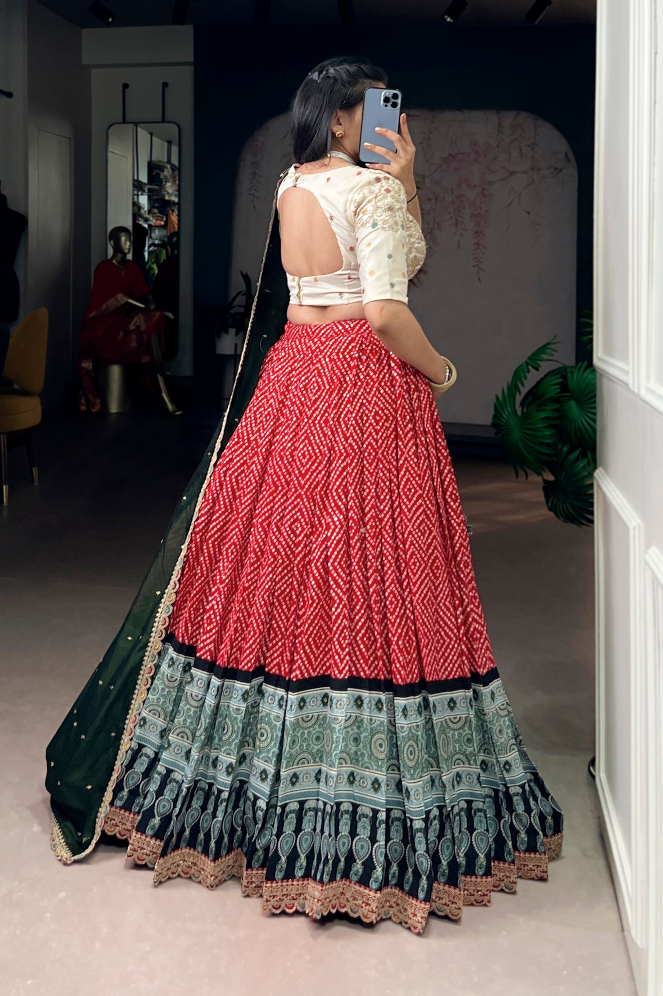 Bandhej Ajrakh Printed Lehenga Choli With Dupatta