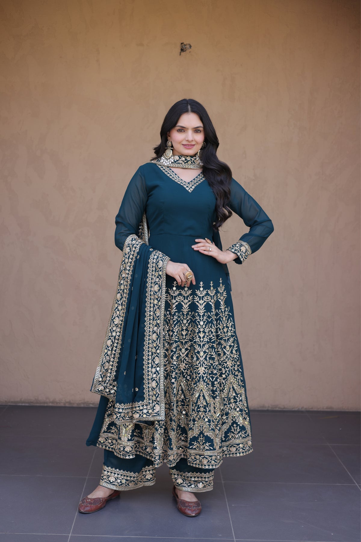 Designer Multi-Sequins Embroidered Anarkali Gown Set With Pant & Dupatta