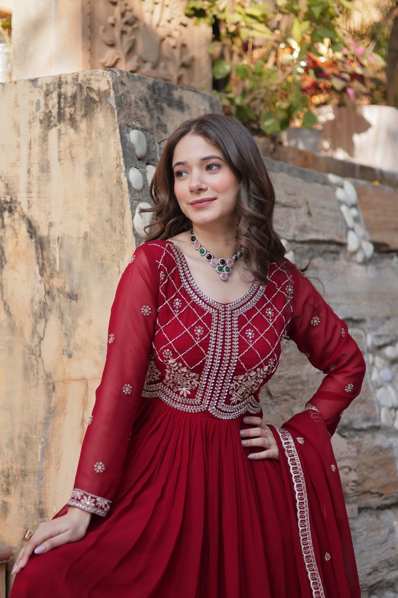 Designer Beads Embroidered Work Beautiful Wedding Gown With Dupatta Set