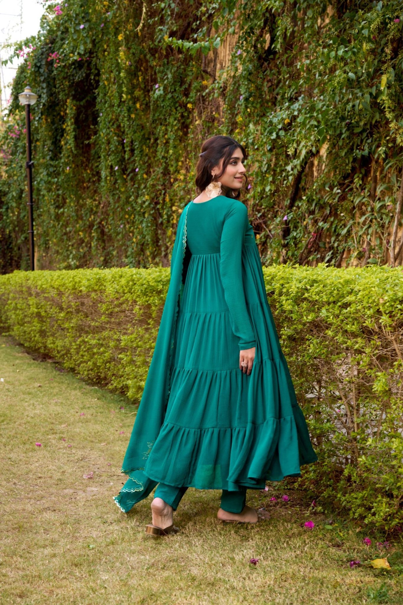 Ethereal Marble Refined Foil Work Anarkali Set With Flowing Dupatta