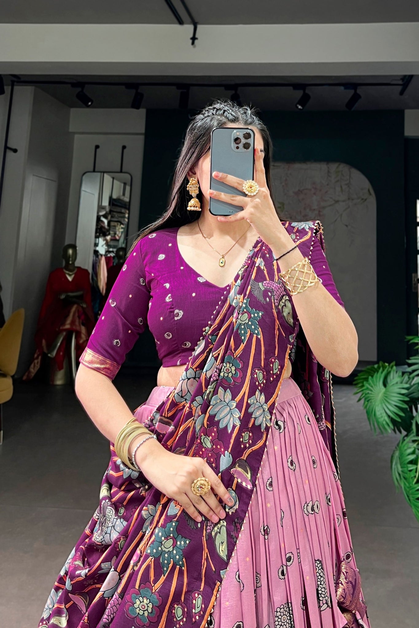 Kalamkari Print With Foil Work Lehenga Choli
